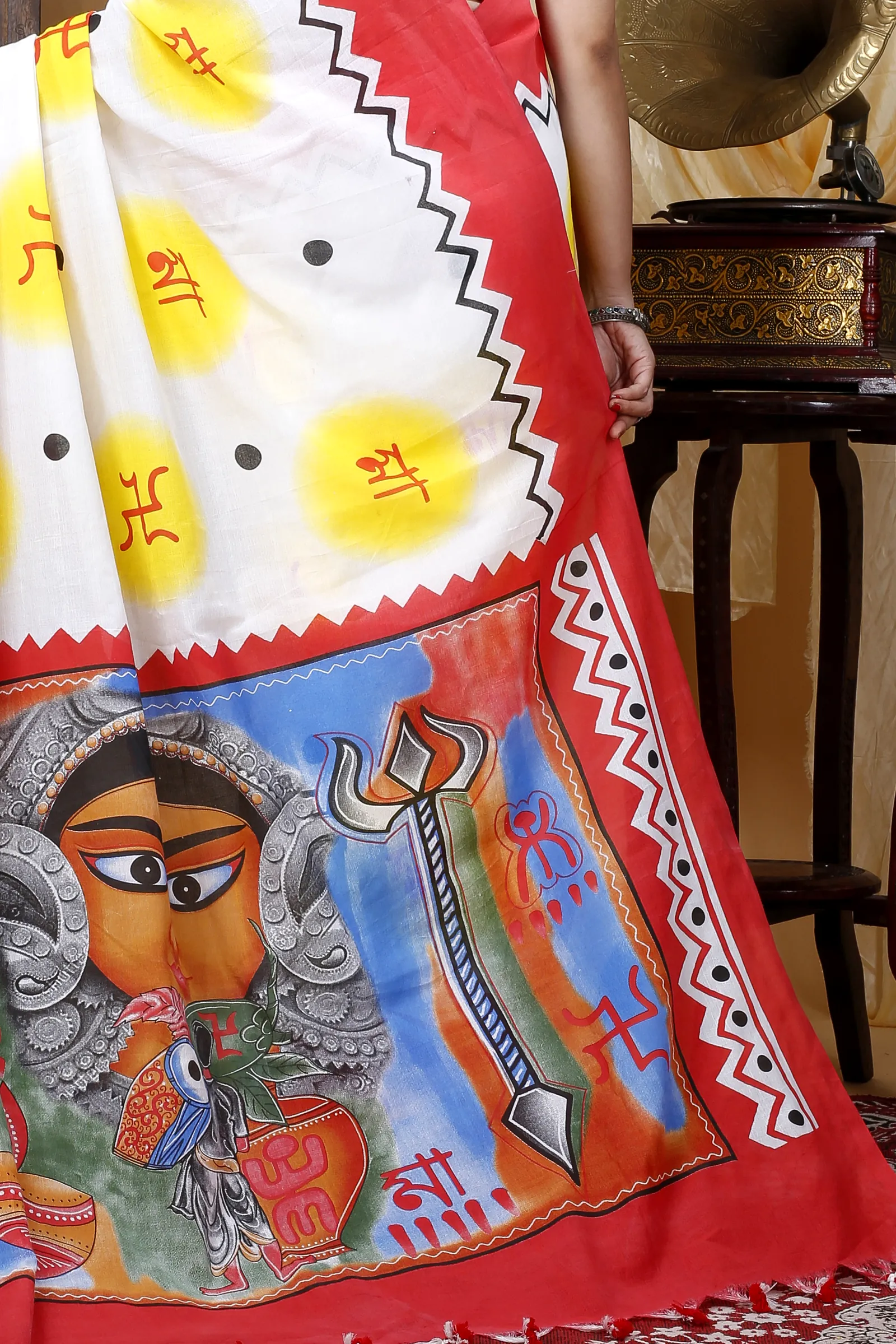 Multycolor Pure Cotton Durga Printed Handloom Saree (1315)