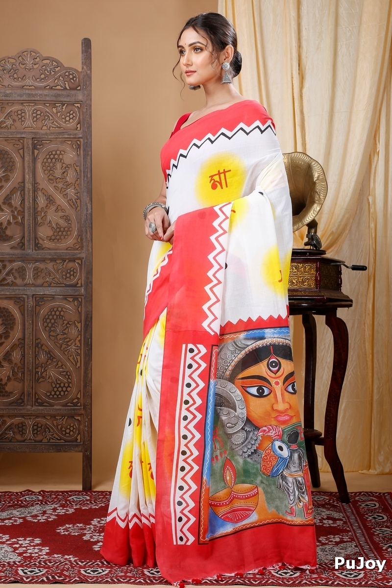 Multycolor Pure Cotton Durga Printed Handloom Saree (1315)