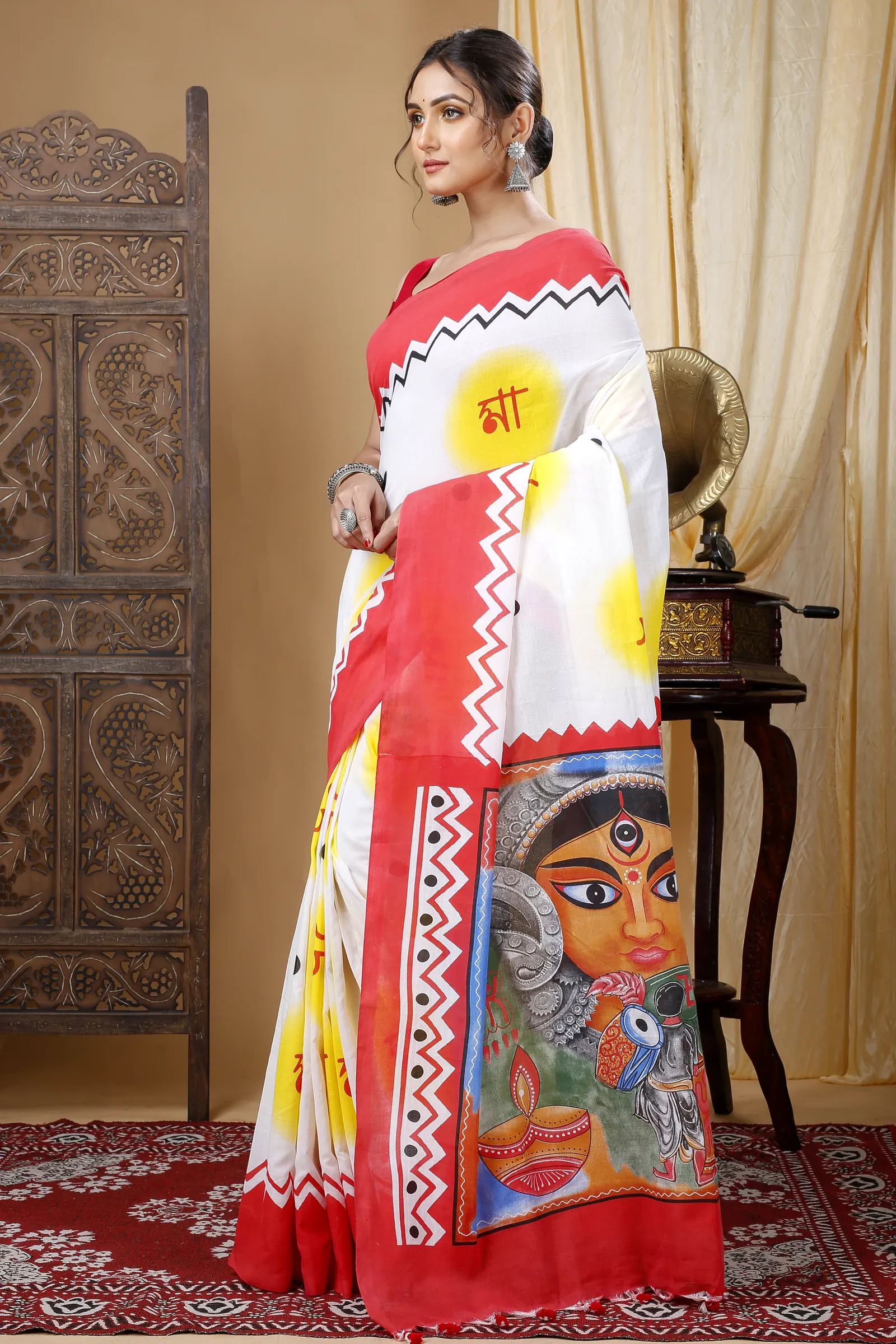 Multycolor Pure Cotton Durga Printed Handloom Saree (1315)