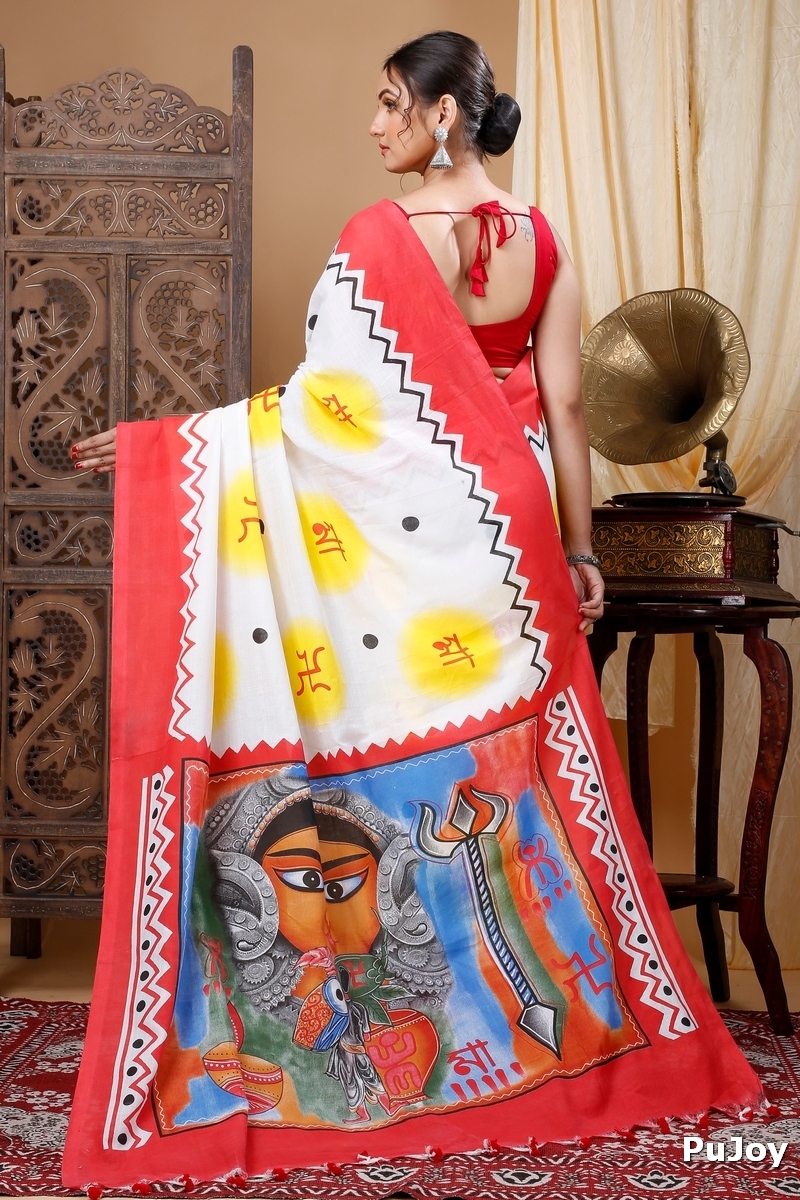 Multycolor Pure Cotton Durga Printed Handloom Saree (1315)