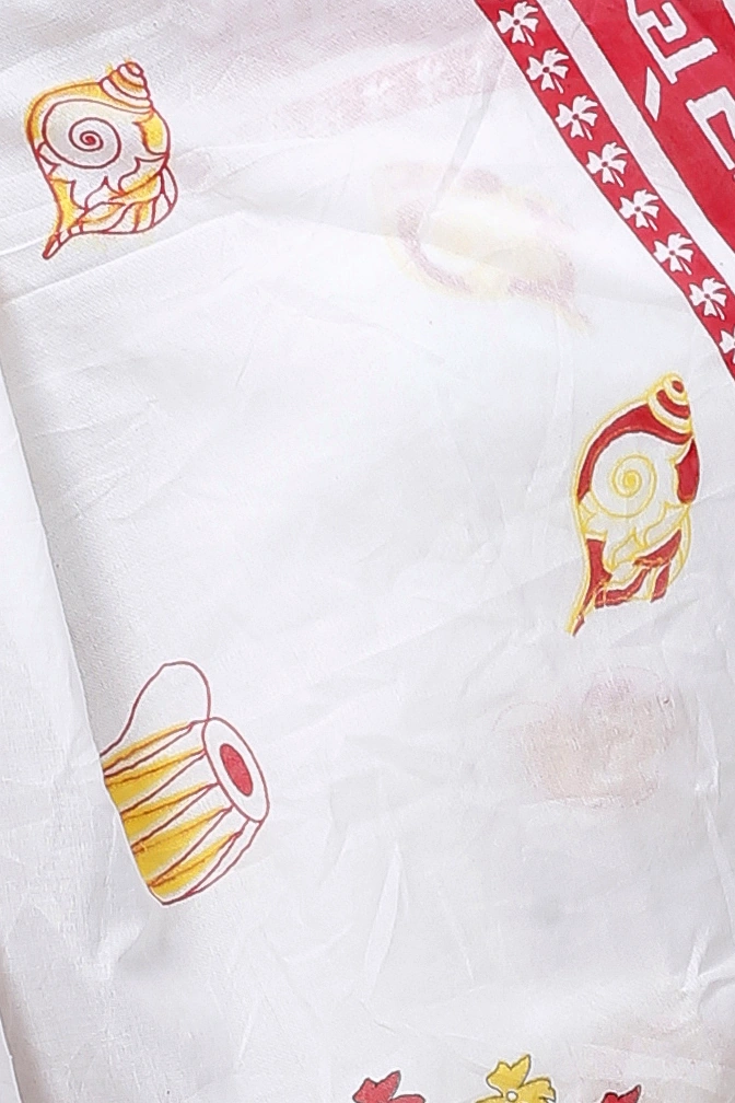 White Pure Cotton Durga Printed Handloom Saree (1318)