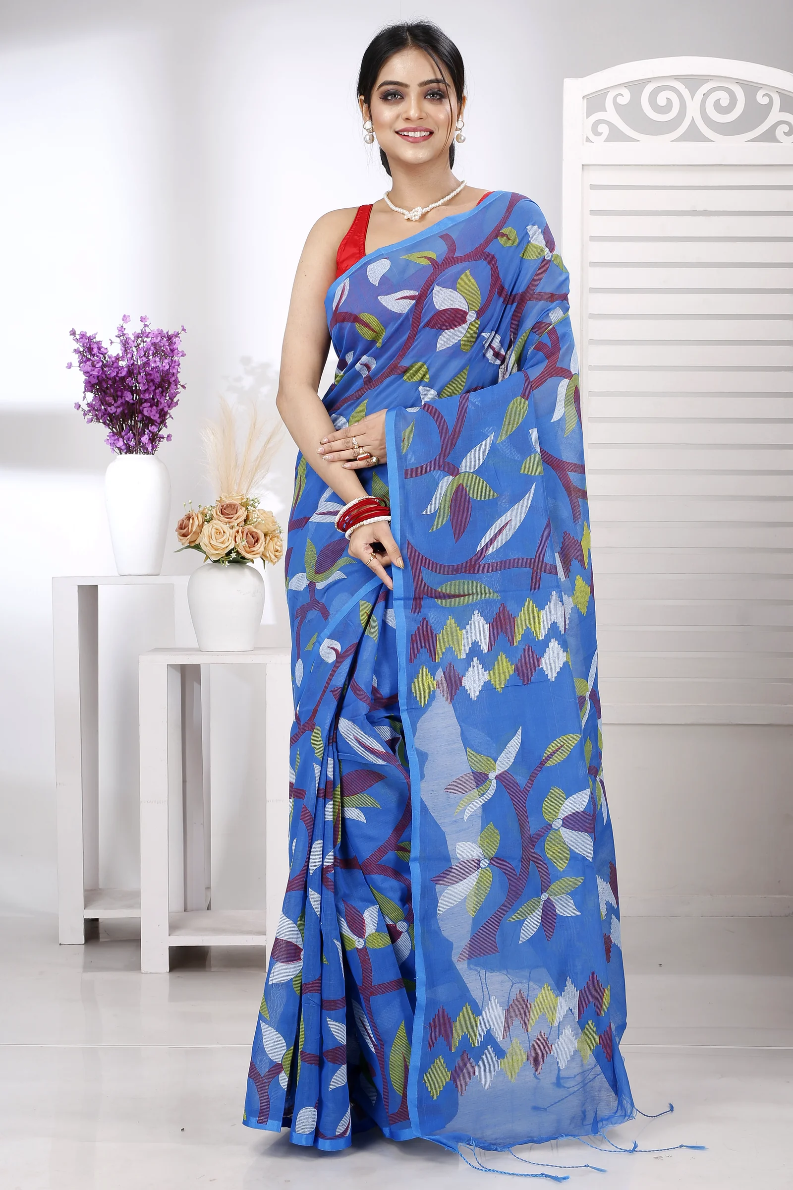 Blue Cotton Naren Hand Loom Saree (1319)