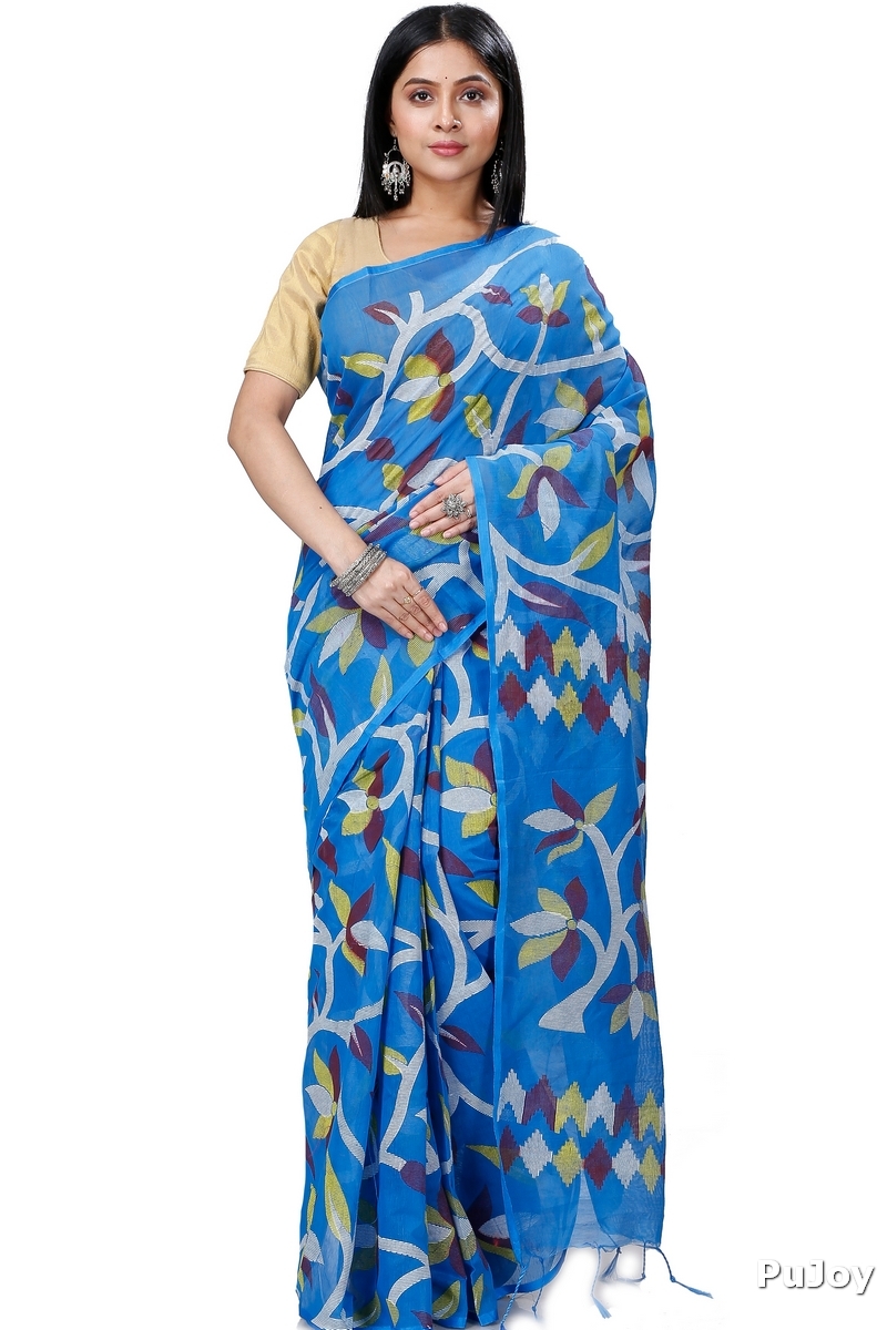 Blue Cotton Naren Hand Loom Saree (1319)