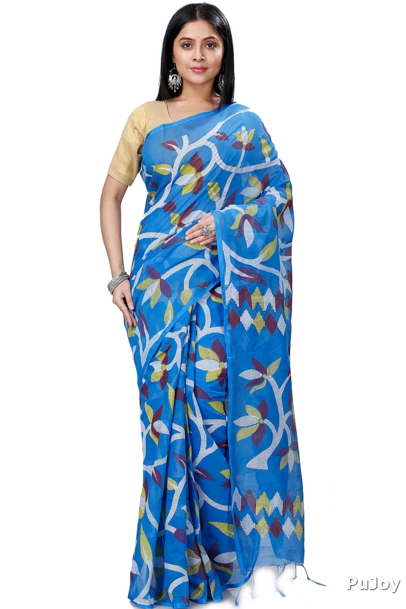 Blue Cotton Naren Hand Loom Saree (1319)