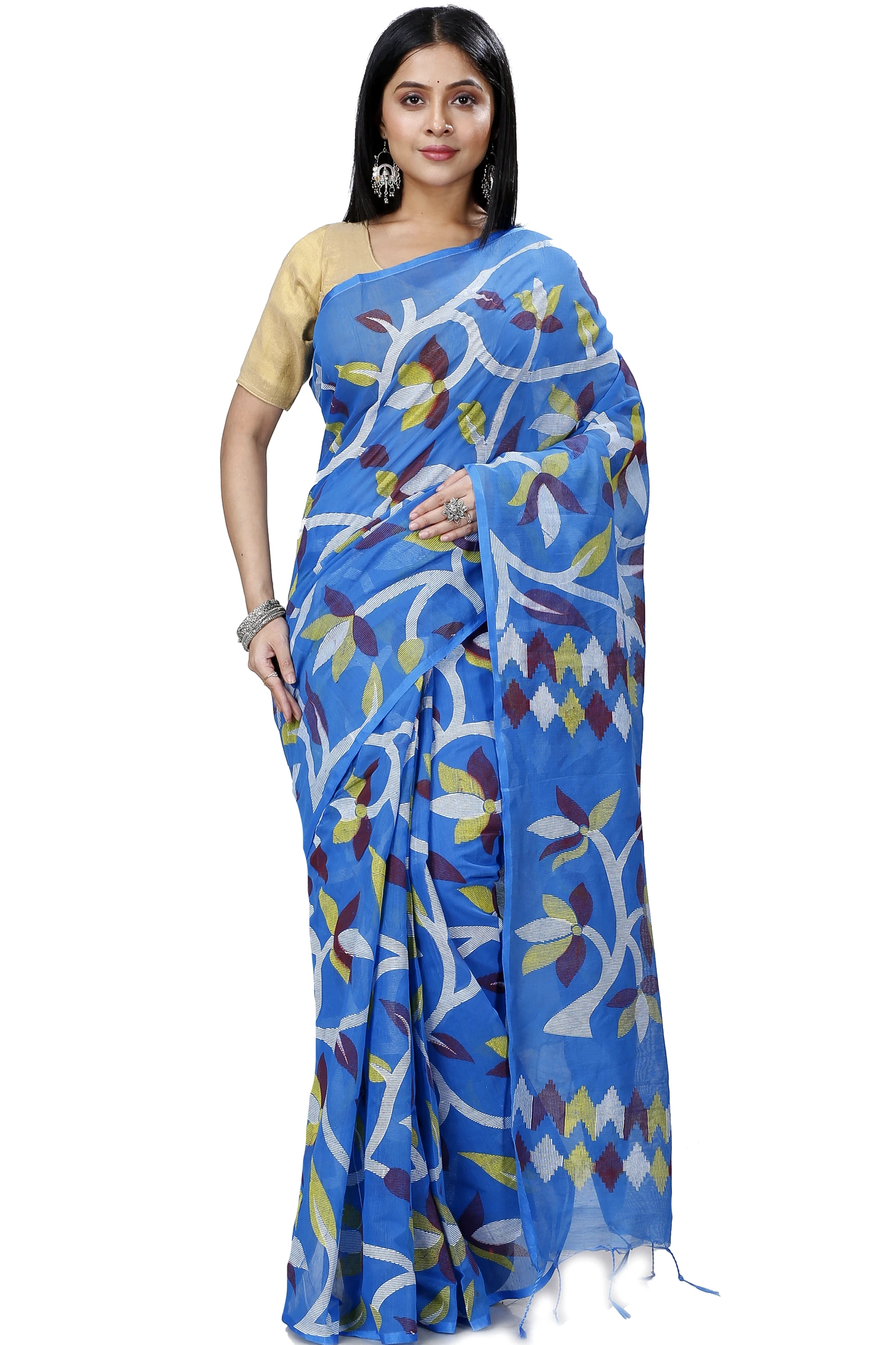 Blue Cotton Naren Hand Loom Saree (1319)