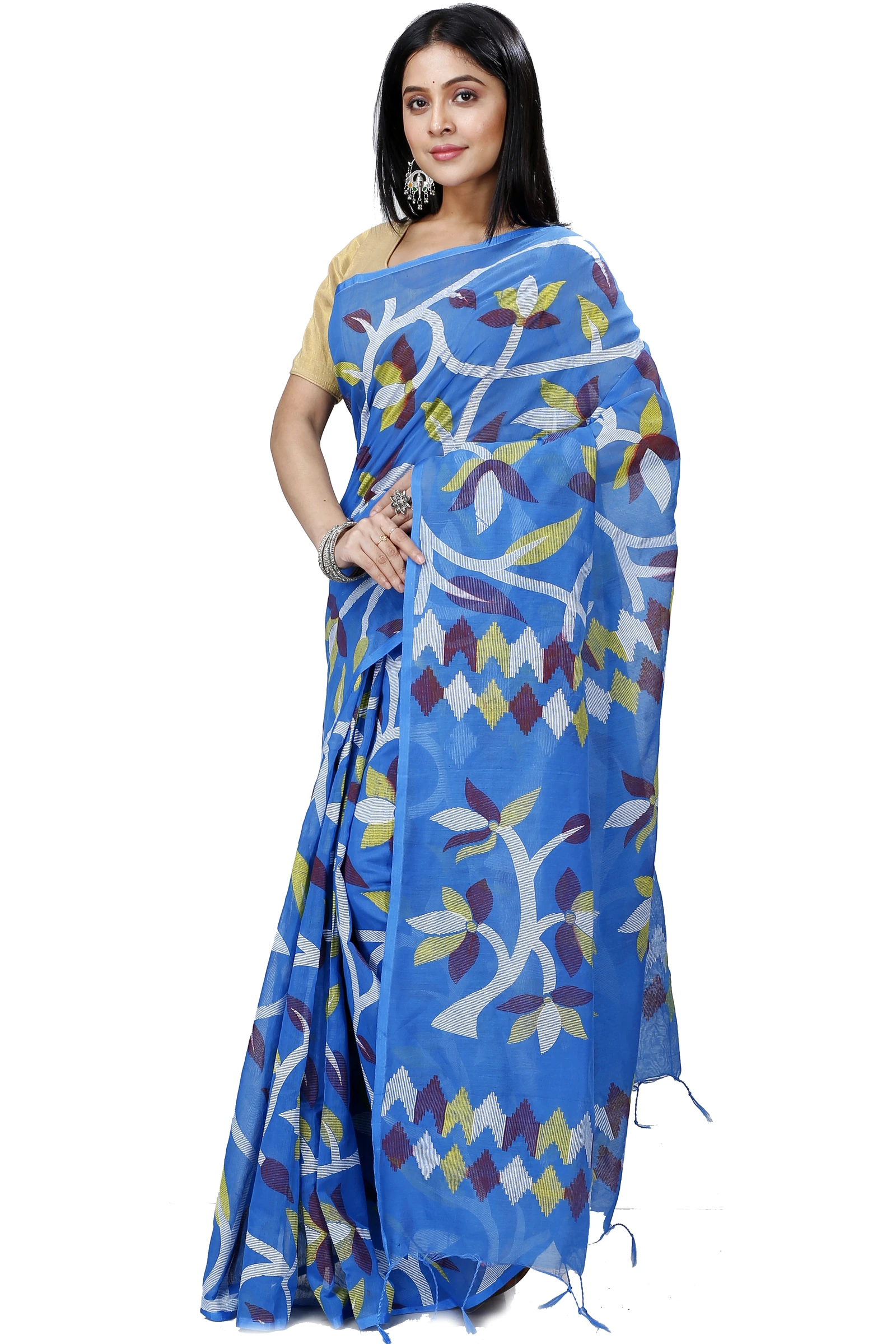 Blue Cotton Naren Hand Loom Saree (1319)