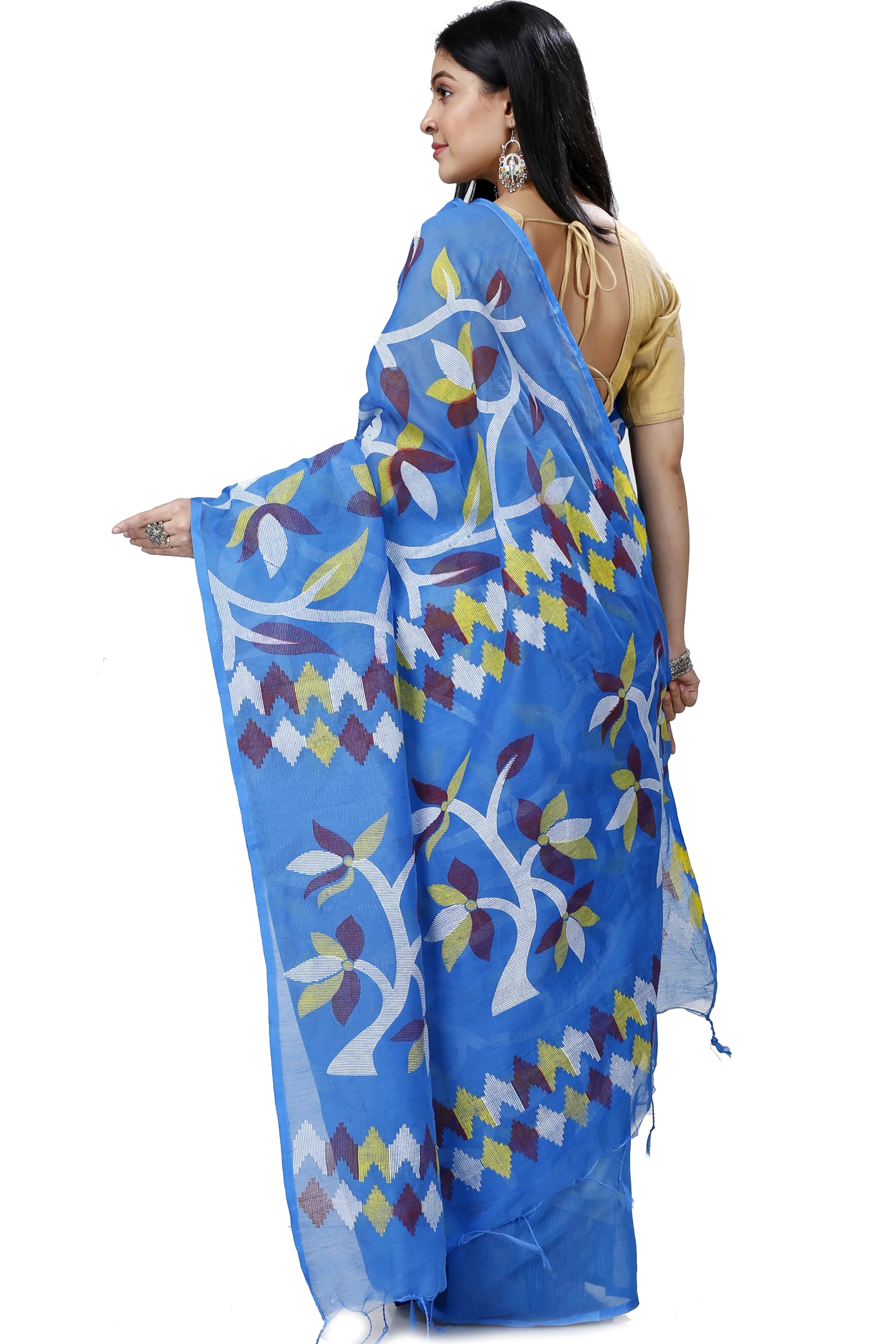 Blue Cotton Naren Hand Loom Saree (1319)