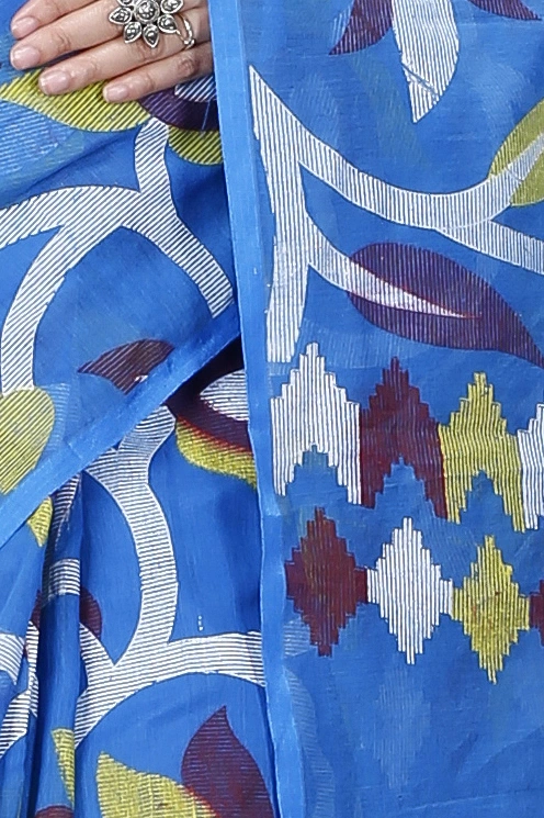 Blue Cotton Naren Hand Loom Saree (1319)