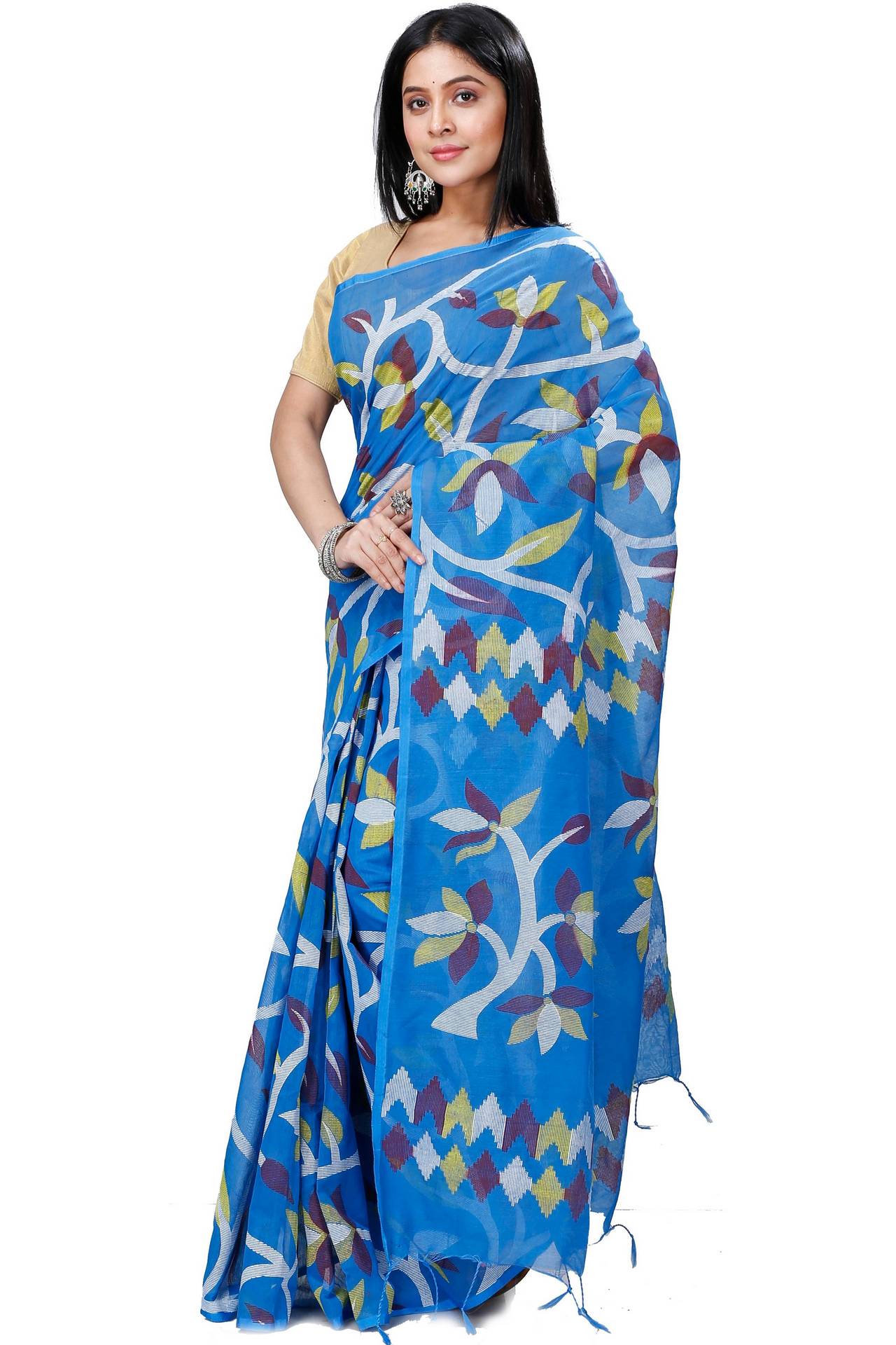 Blue Cotton Naren Hand Loom Saree (1319)