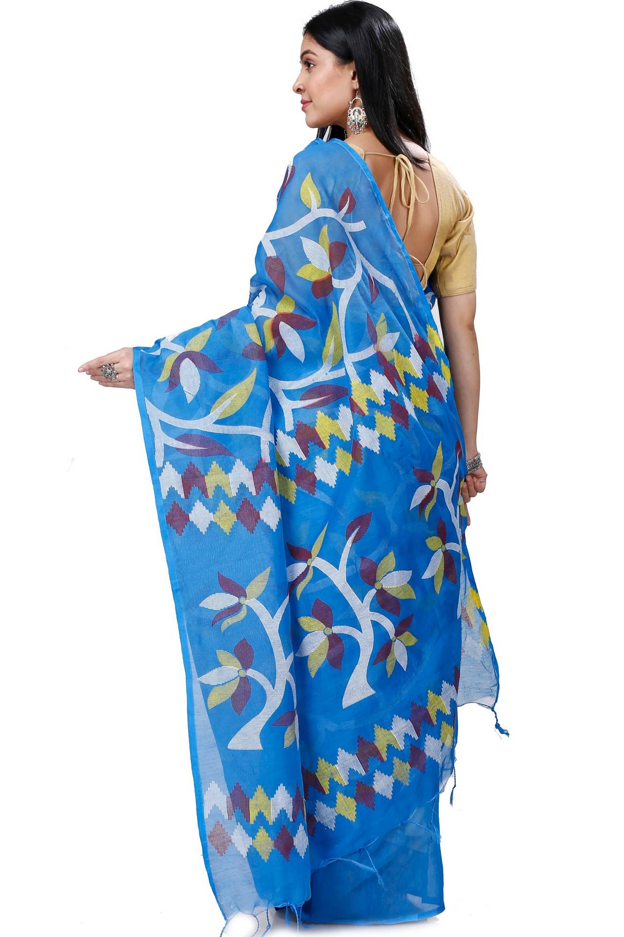 Blue Cotton Naren Hand Loom Saree (1319)