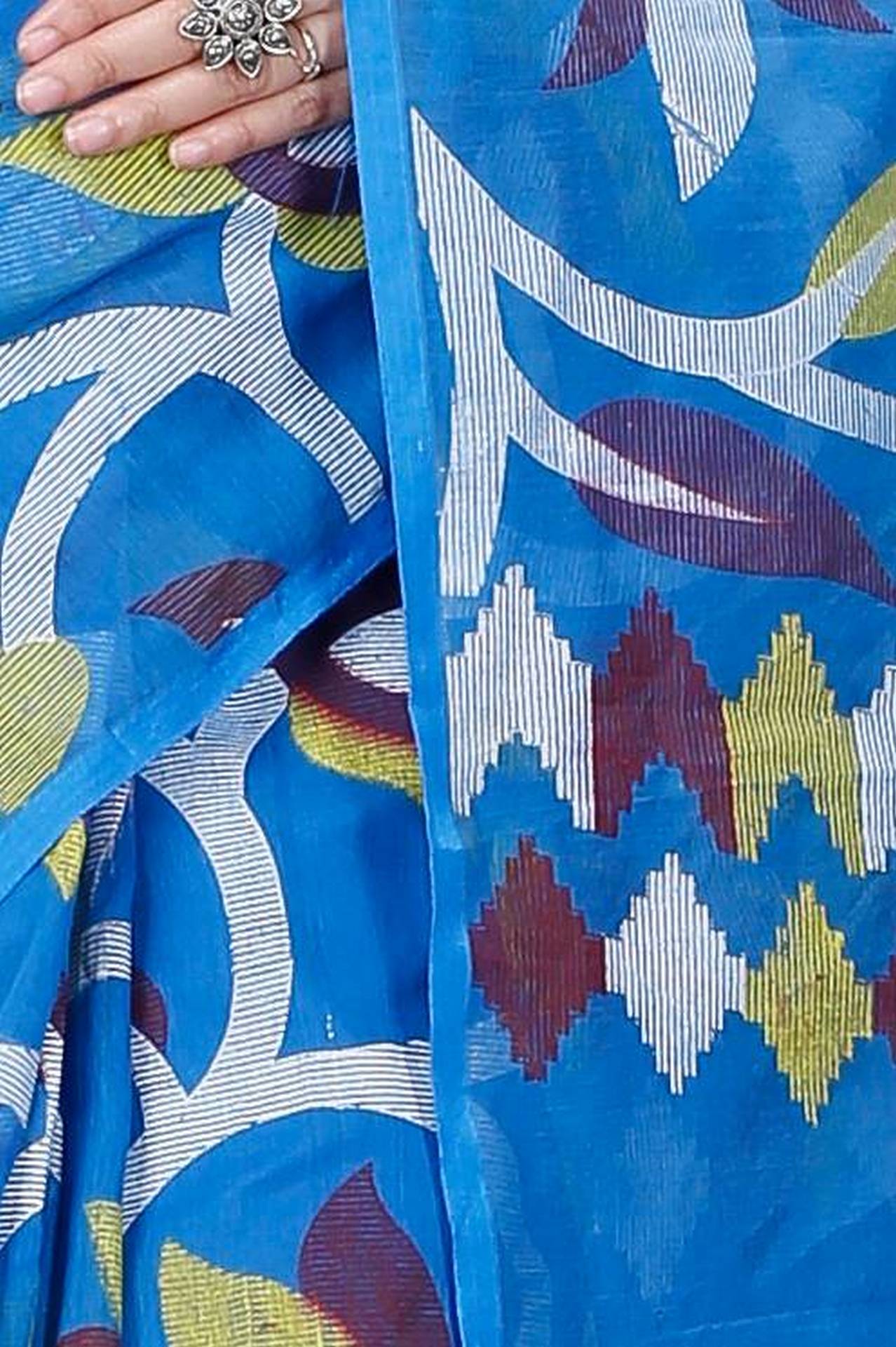 Blue Cotton Naren Hand Loom Saree (1319)