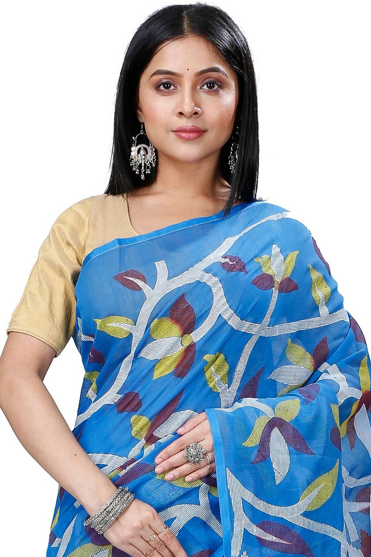 Blue Cotton Naren Hand Loom Saree (1319)