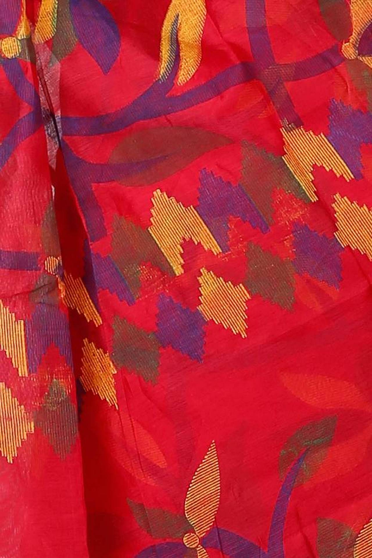 Red Cotton Naren Hand Loom Saree (1321)