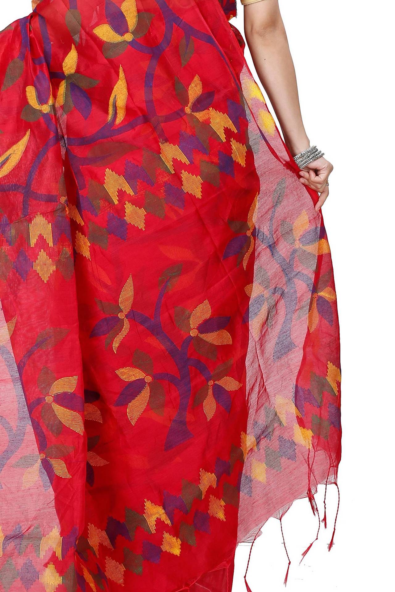 Red Cotton Naren Hand Loom Saree (1321)