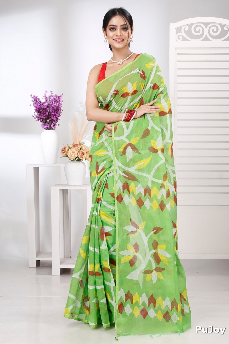Green Cotton Naren Hand Loom Saree (1322)