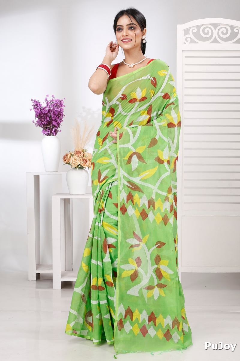 Green Cotton Naren Hand Loom Saree (1322)