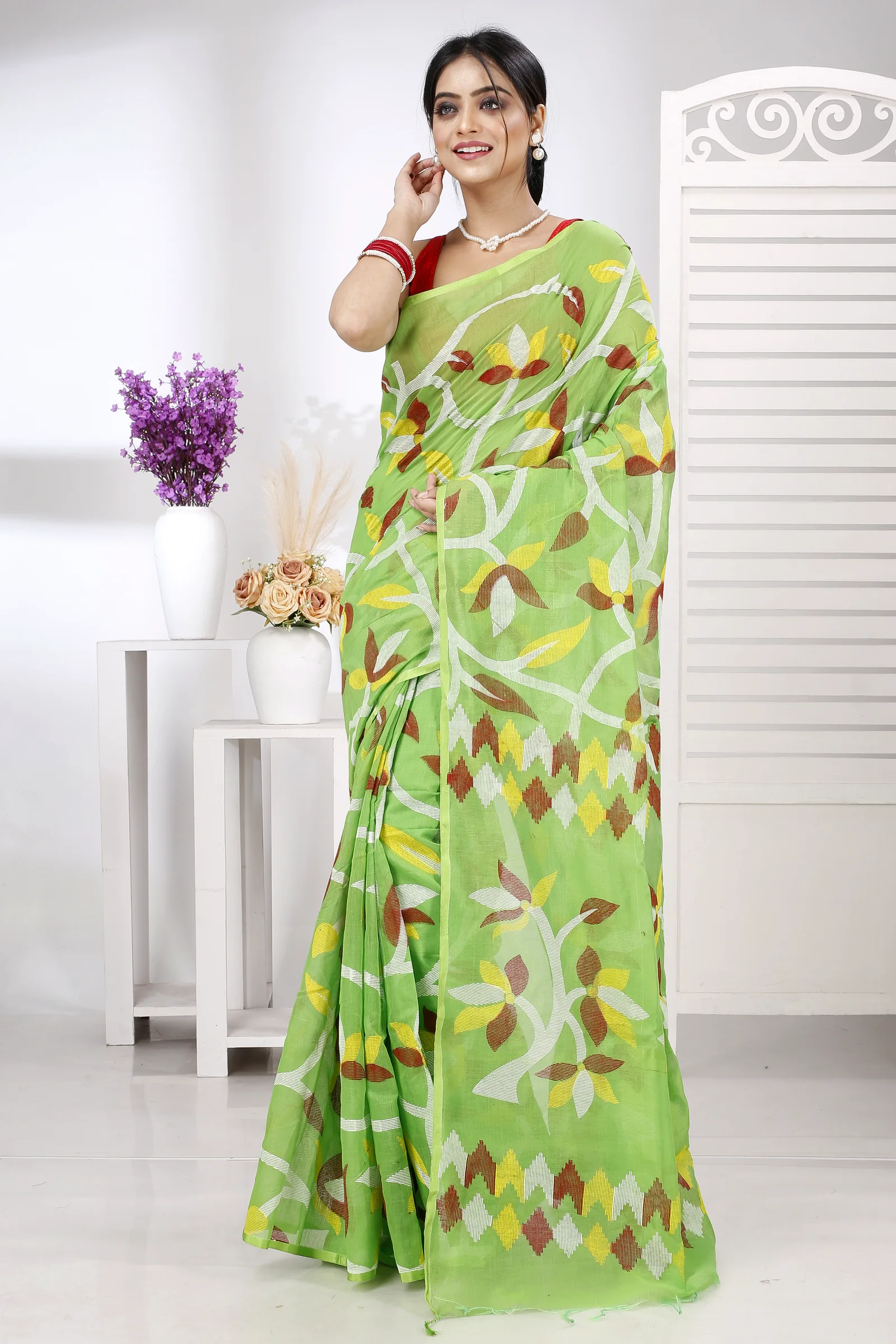 Green Cotton Naren Hand Loom Saree (1322)