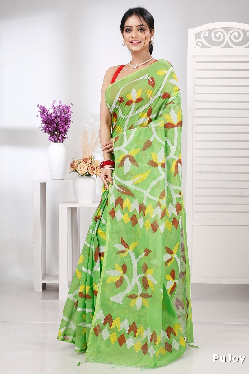 Green Cotton Naren Hand Loom Saree (1322)