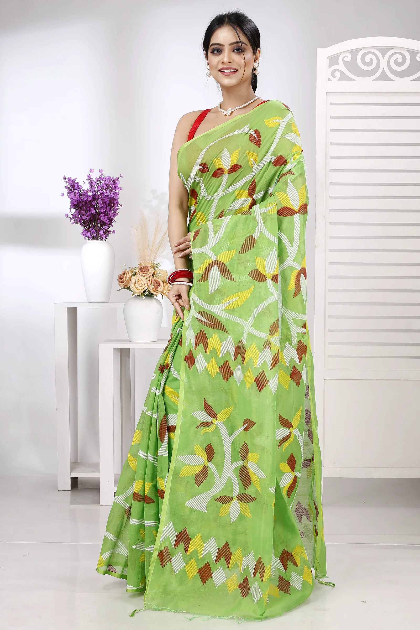 Green Cotton Naren Hand Loom Saree (1322)