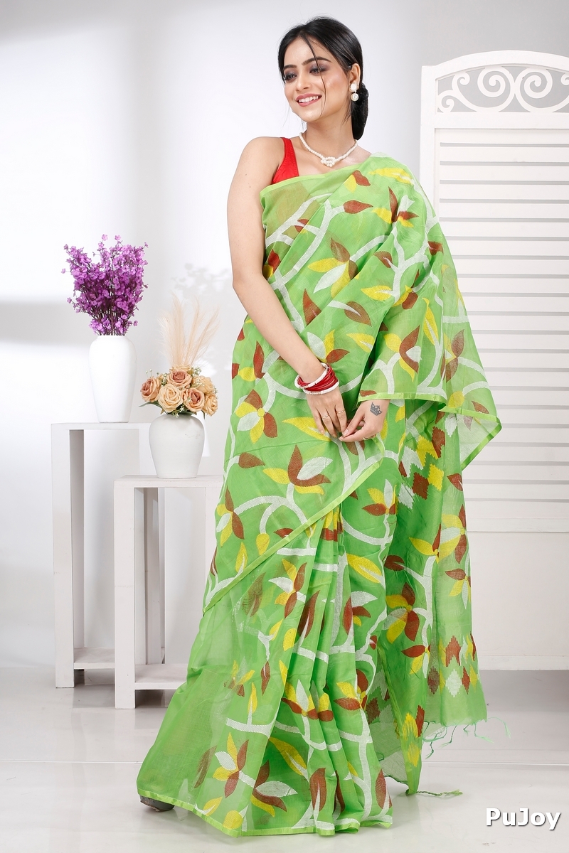 Green Cotton Naren Hand Loom Saree (1322)