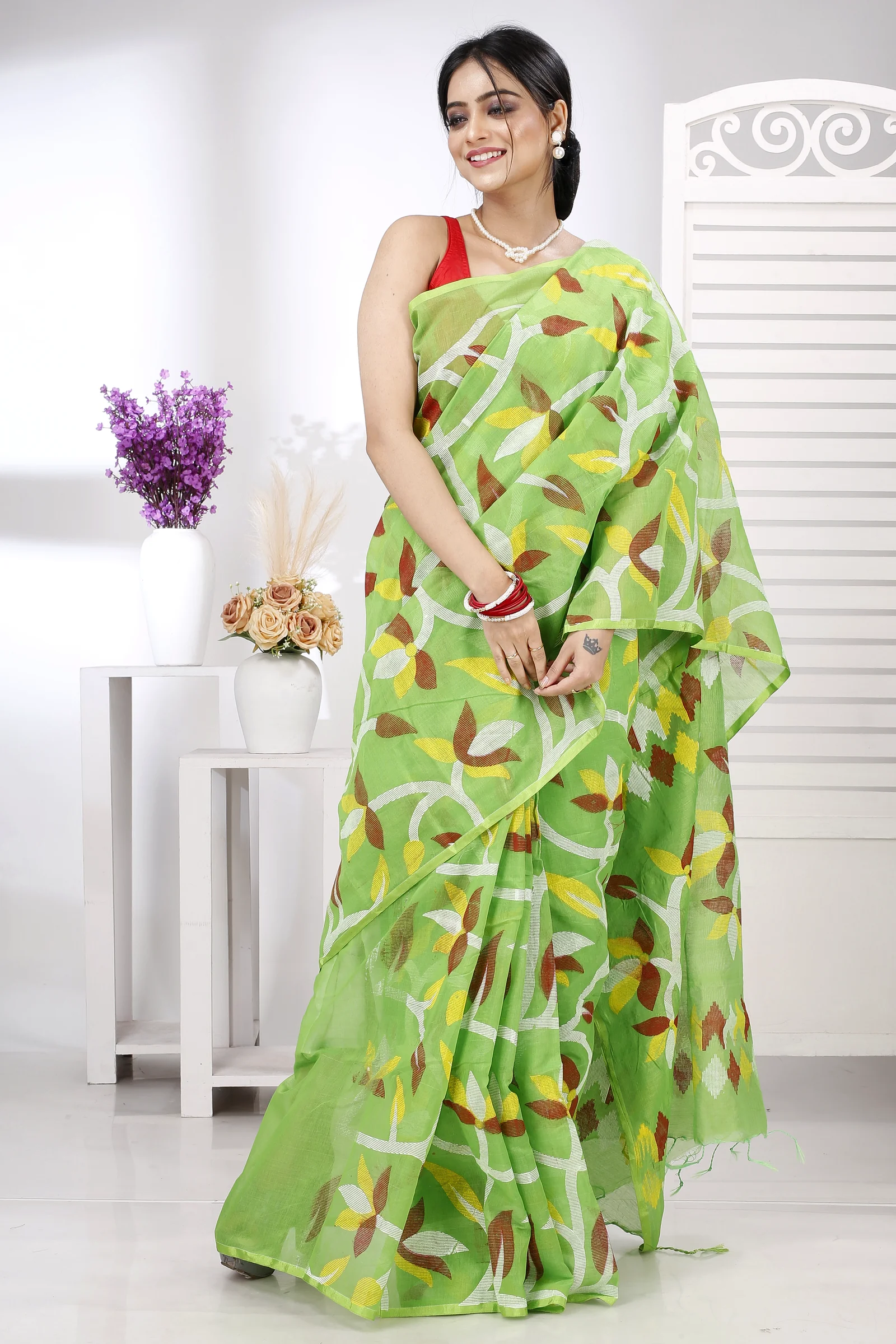 Green Cotton Naren Hand Loom Saree (1322)