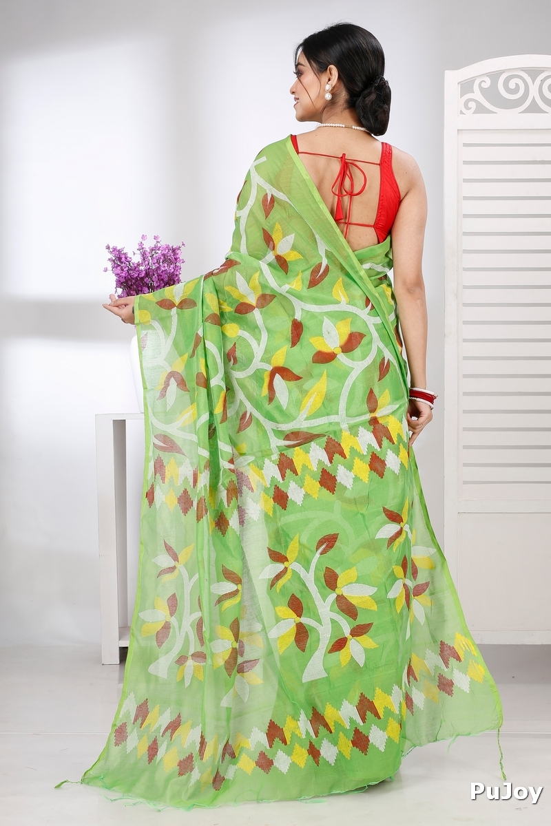 Green Cotton Naren Hand Loom Saree (1322)