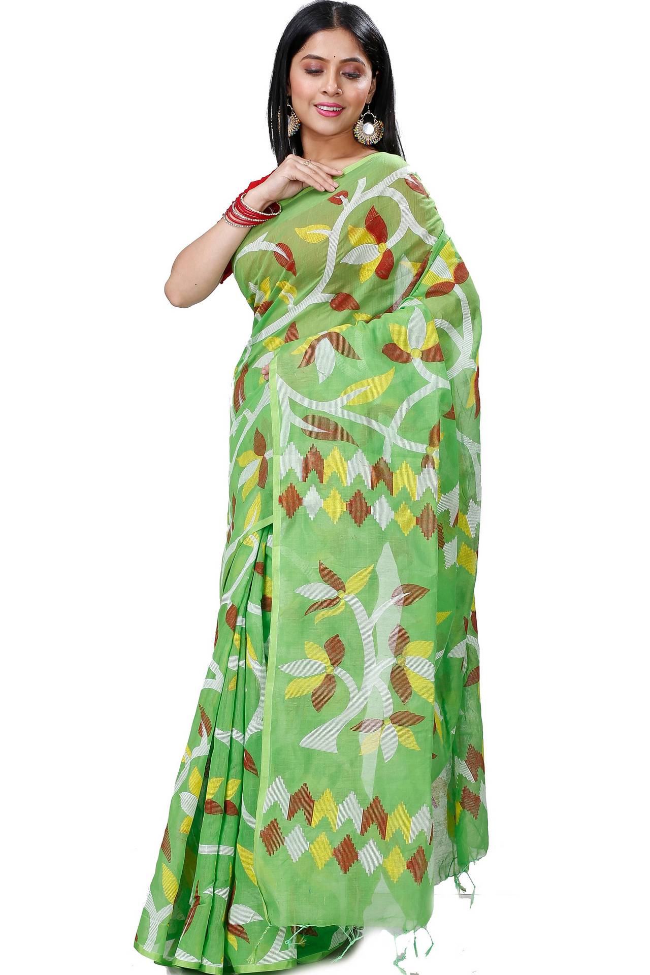 Green Cotton Naren Hand Loom Saree (1322)