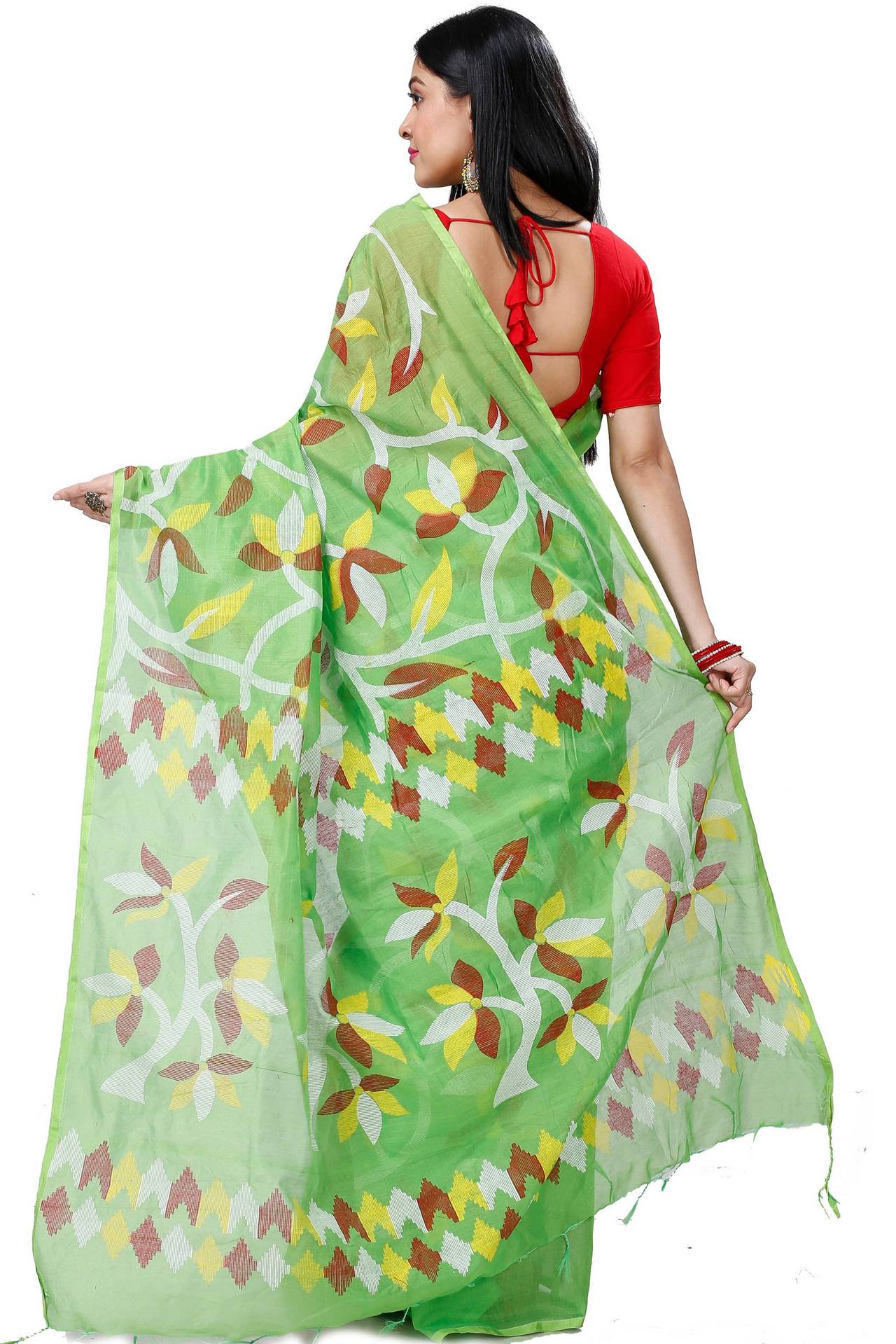 Green Cotton Naren Hand Loom Saree (1322)