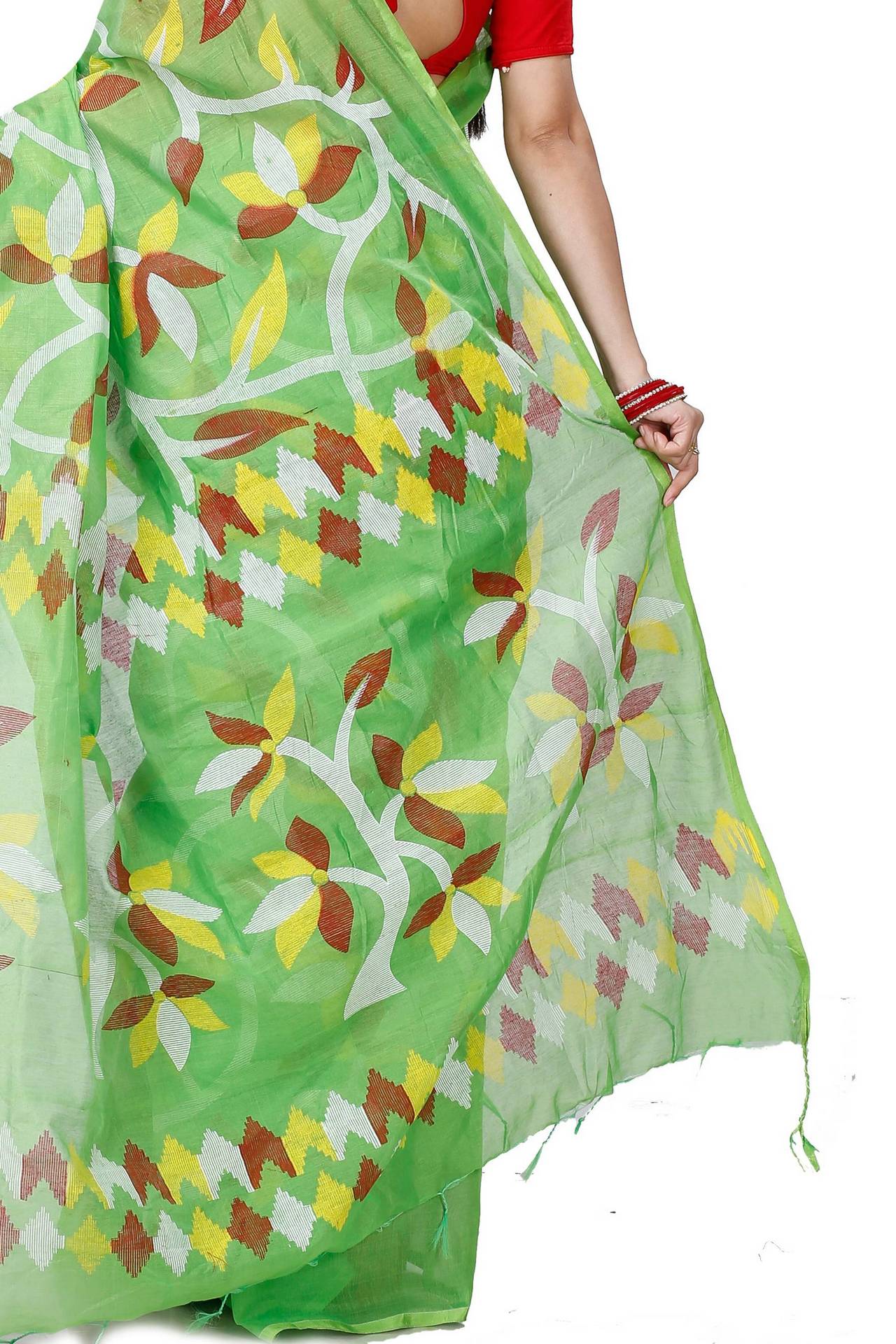 Green Cotton Naren Hand Loom Saree (1322)