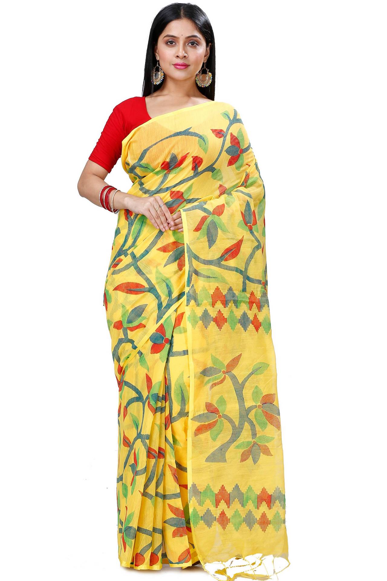 Yellow Cotton Naren Hand Loom Saree (1323)