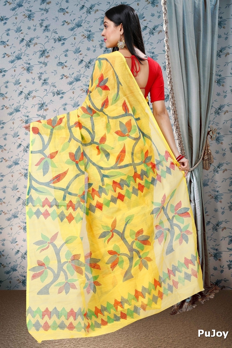 Yellow Cotton Naren Hand Loom Saree (1323)