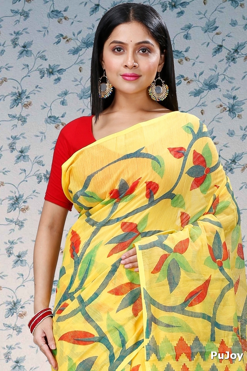 Yellow Cotton Naren Hand Loom Saree (1323)