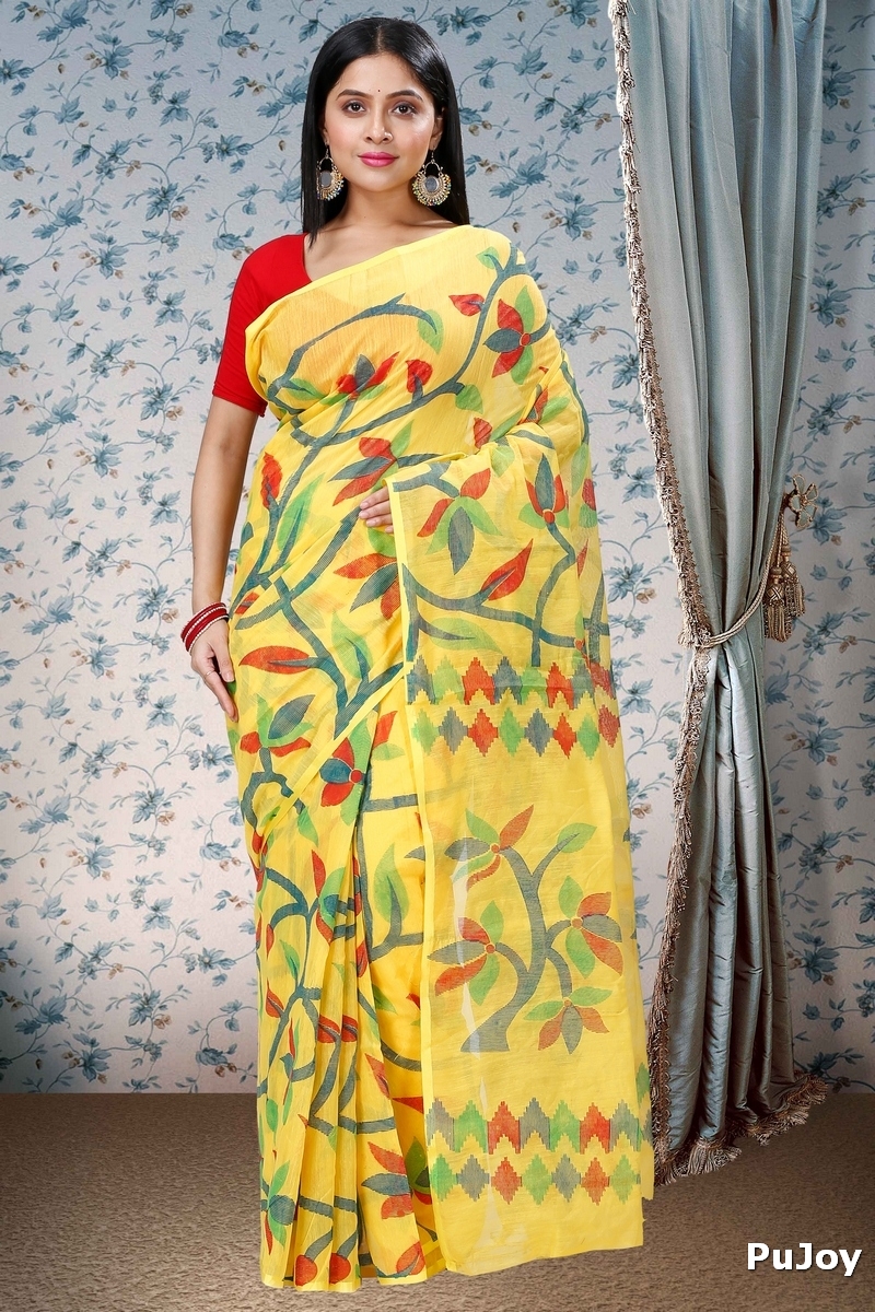Yellow Cotton Naren Hand Loom Saree (1323)