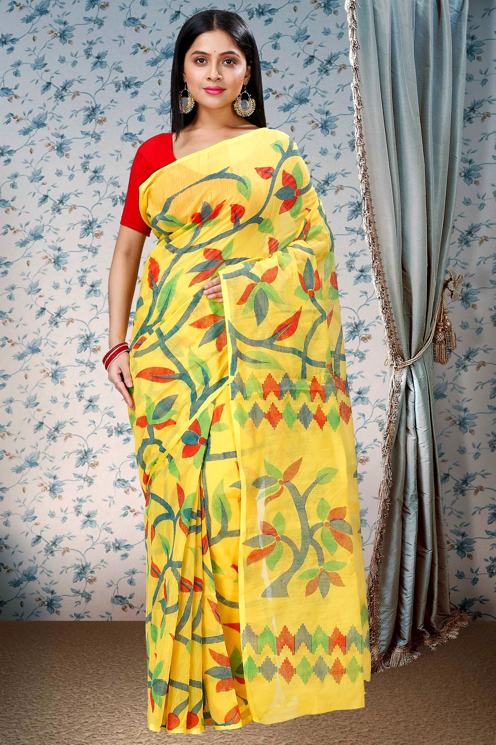 Yellow Cotton Naren Hand Loom Saree (1323)