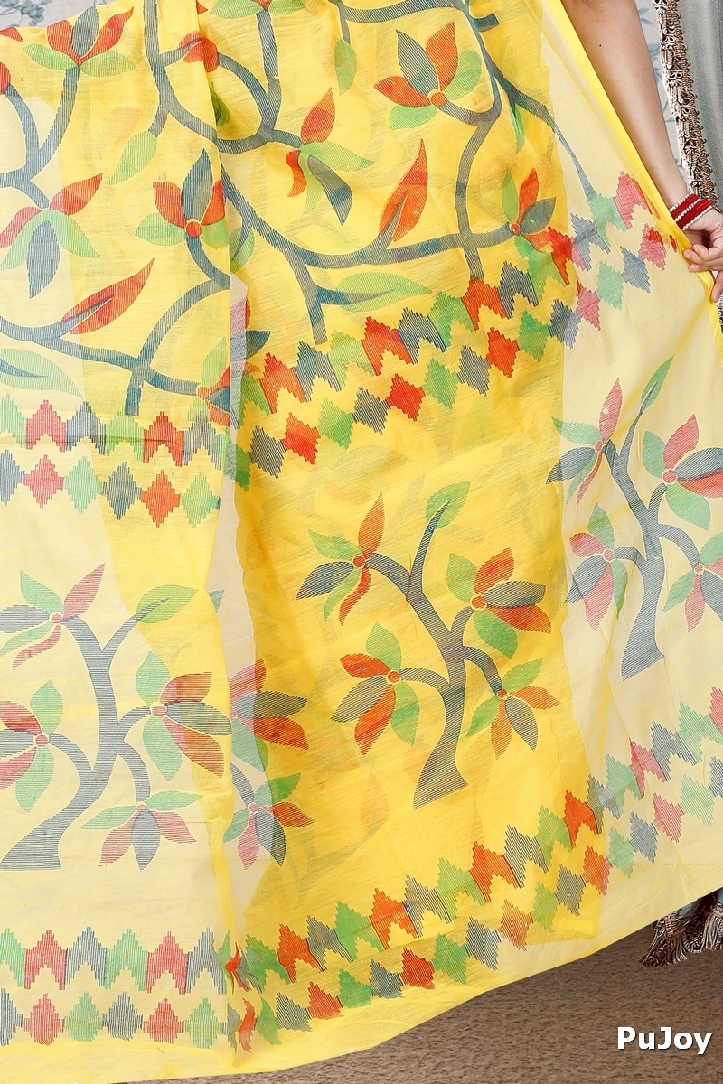 Yellow Cotton Naren Hand Loom Saree (1323)