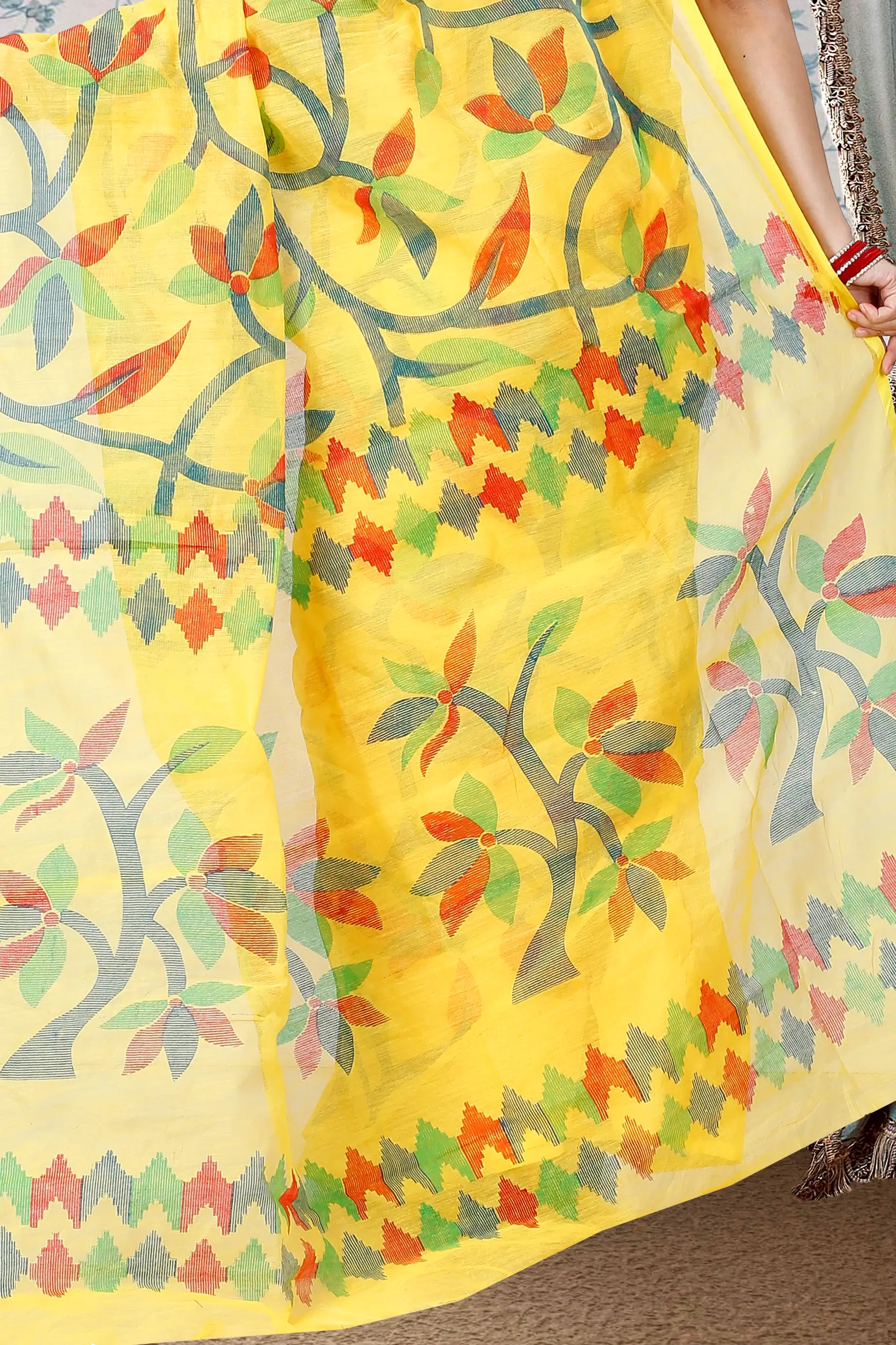 Yellow Cotton Naren Hand Loom Saree (1323)