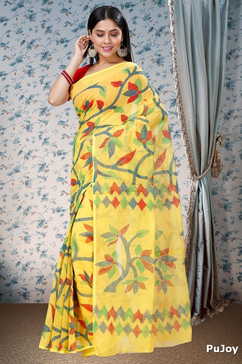 Yellow Cotton Naren Hand Loom Saree (1323)