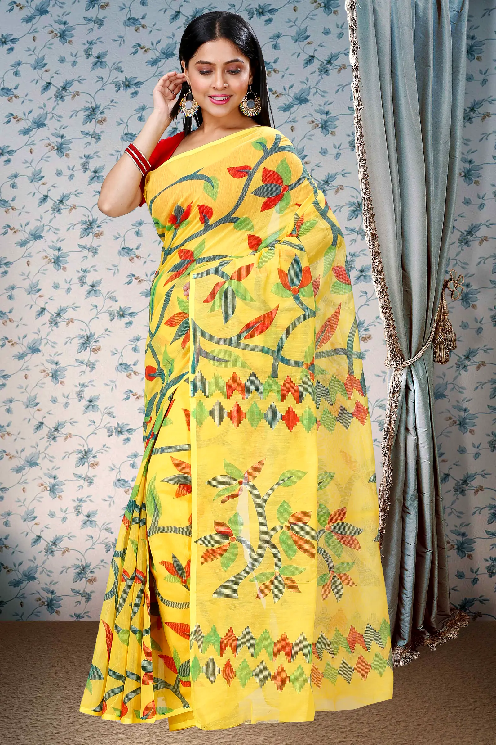 Yellow Cotton Naren Hand Loom Saree (1323)