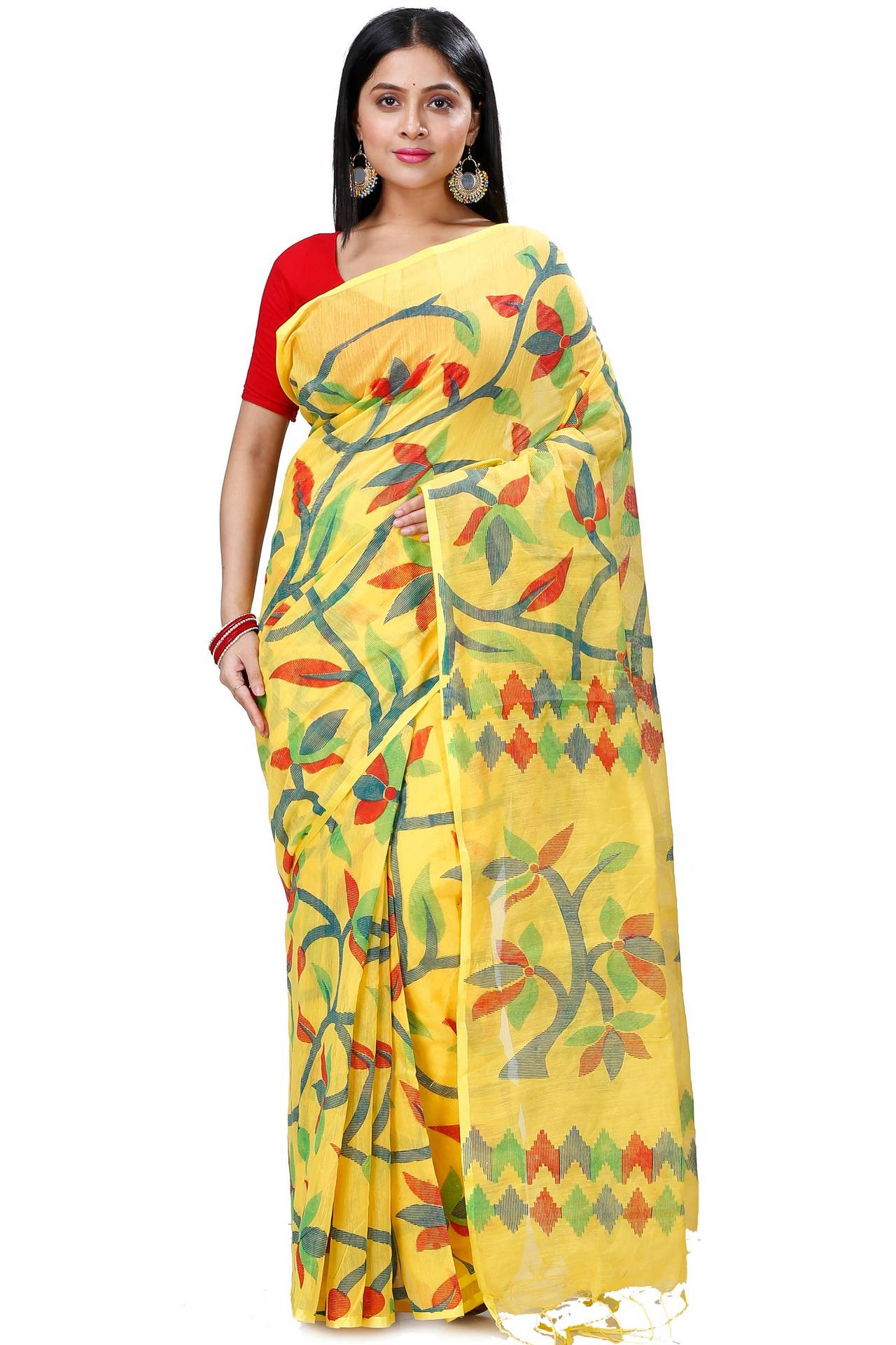 Yellow Cotton Naren Hand Loom Saree (1323)