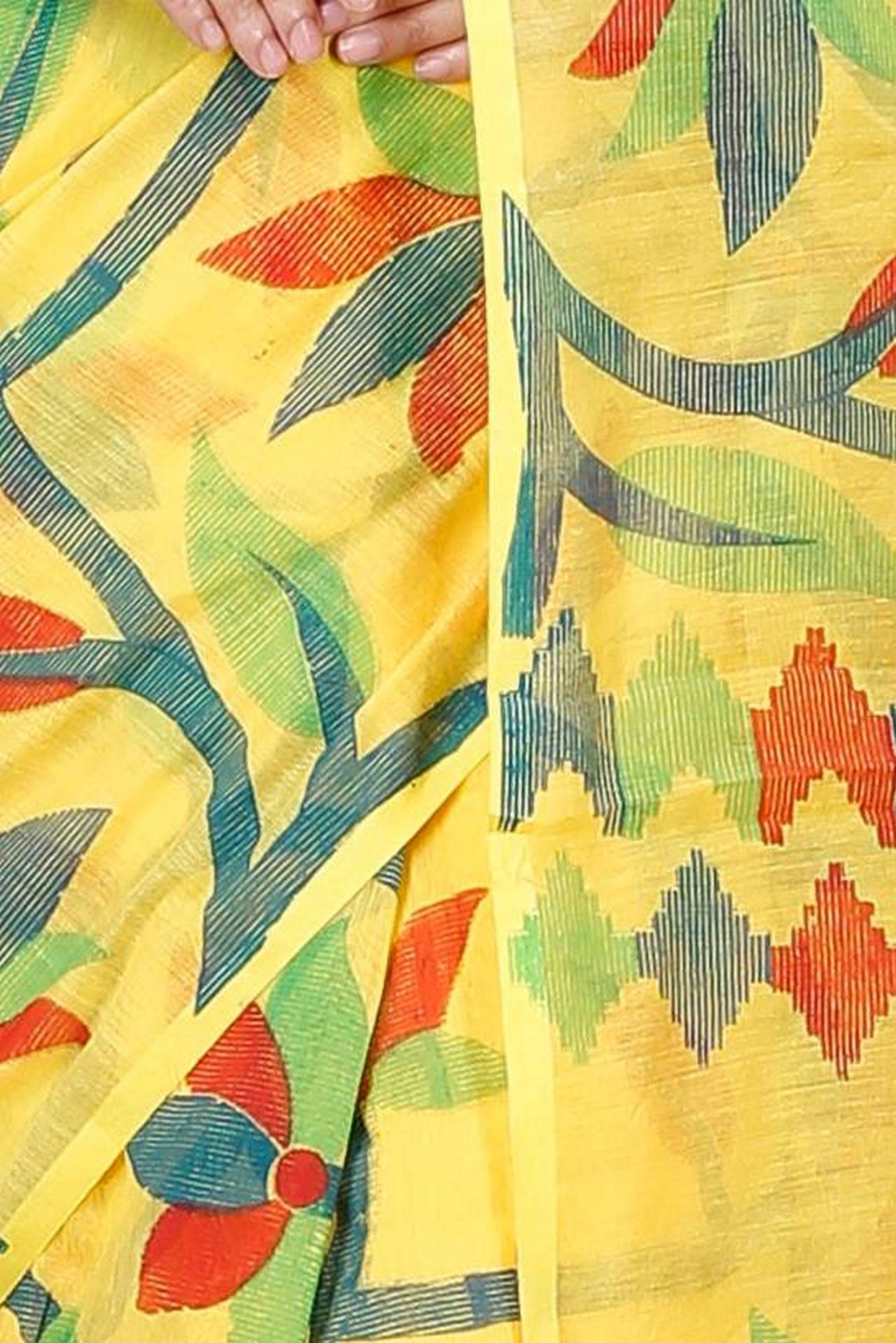 Yellow Cotton Naren Hand Loom Saree (1323)