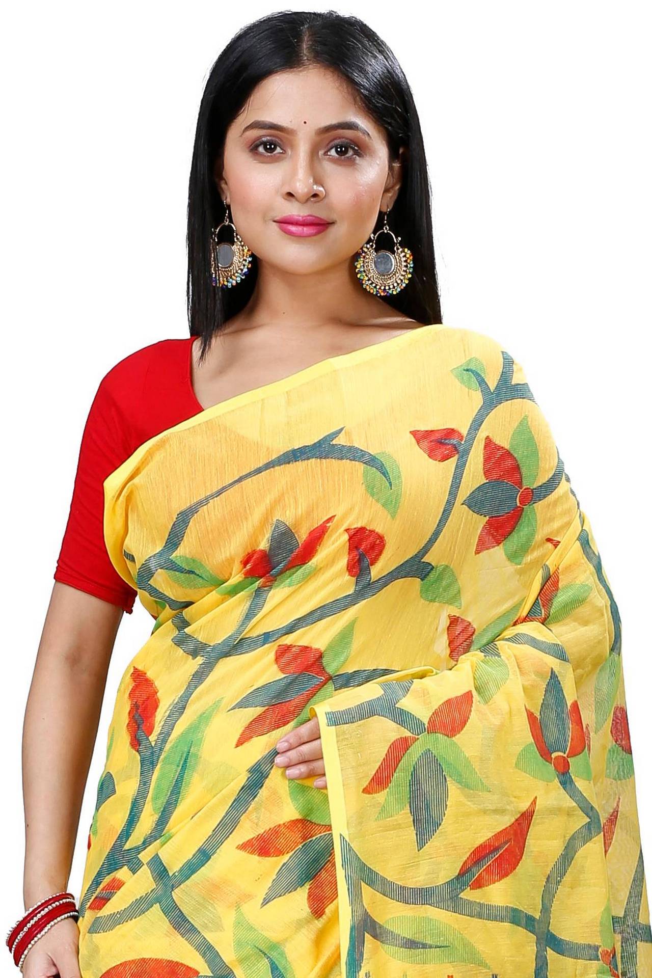 Yellow Cotton Naren Hand Loom Saree (1323)
