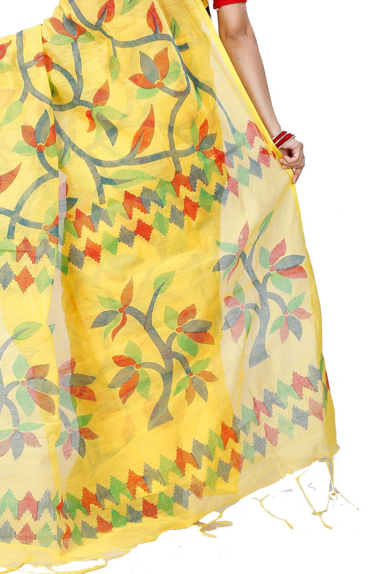 Yellow Cotton Naren Hand Loom Saree (1323)