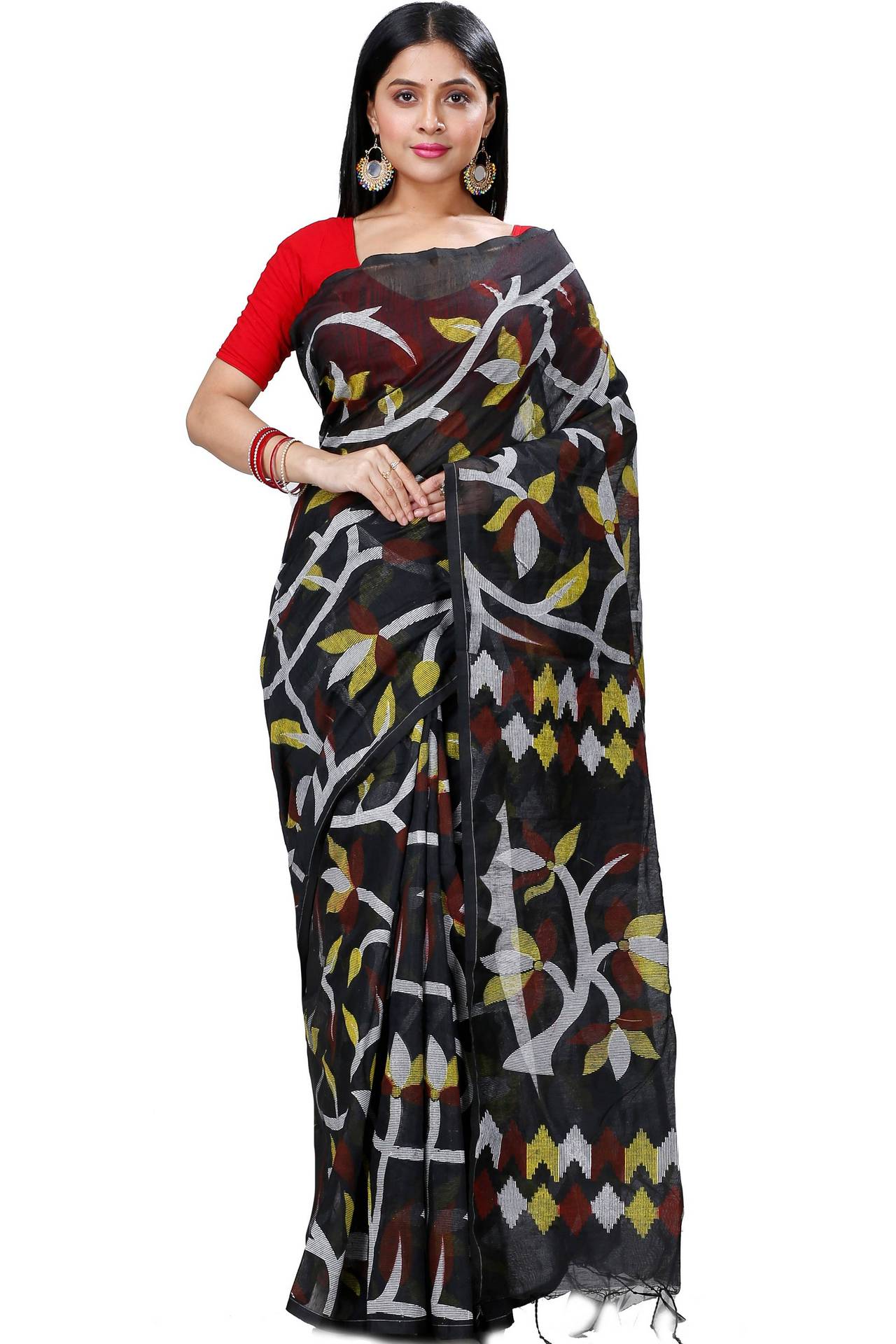 Black Cotton Naren Hand Loom Saree (1324)
