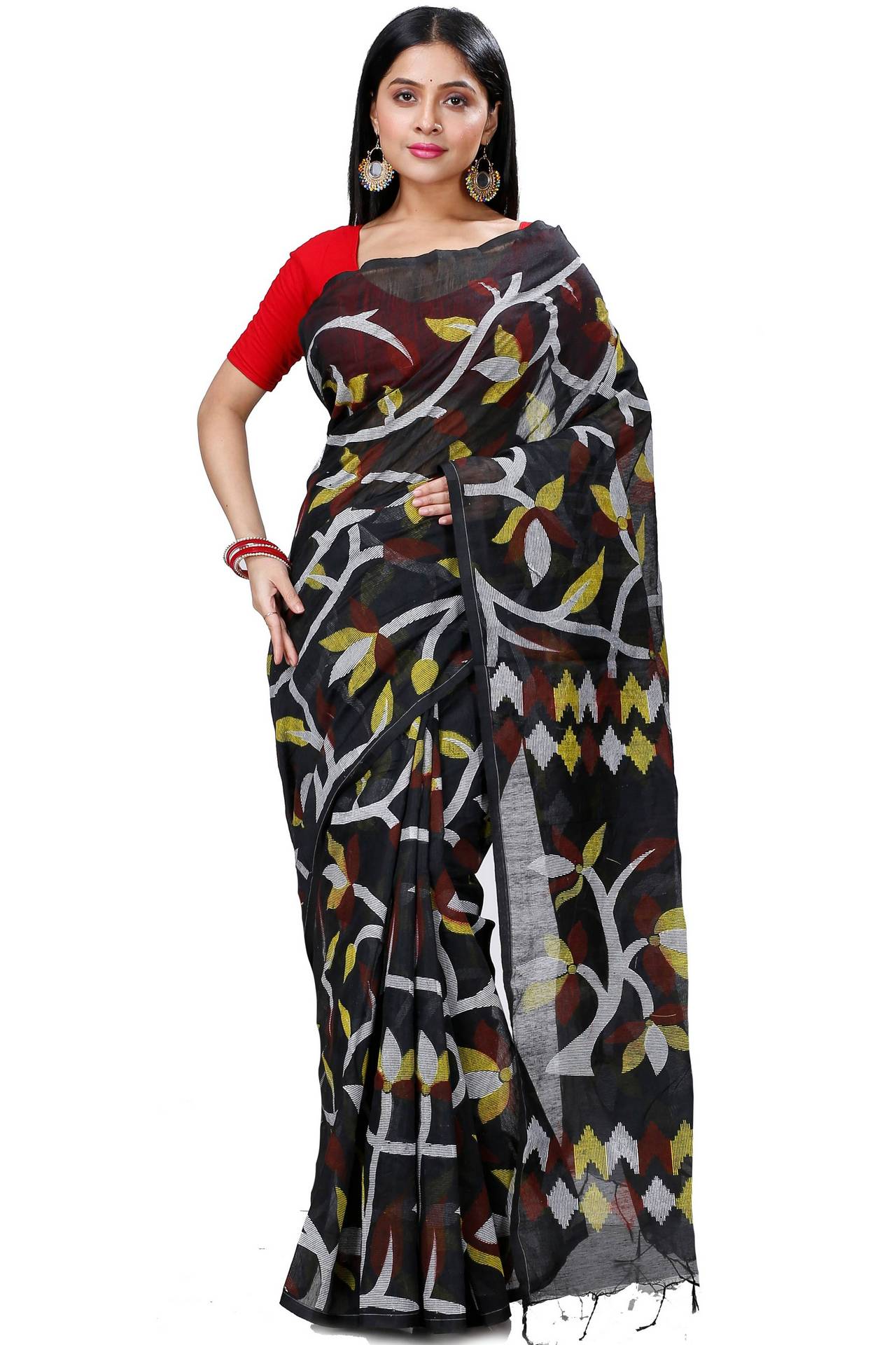 Black Cotton Naren Hand Loom Saree (1324)