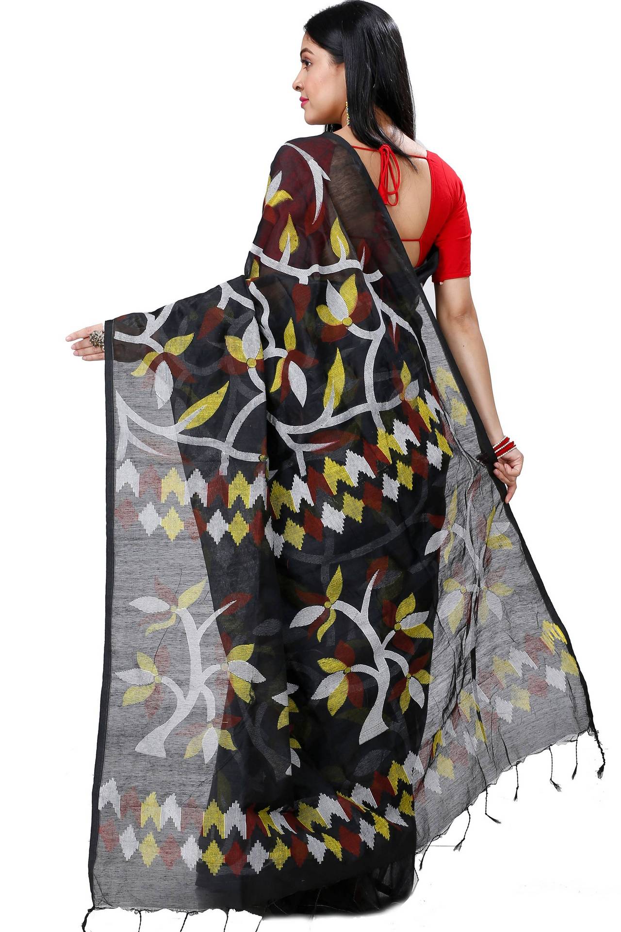 Black Cotton Naren Hand Loom Saree (1324)