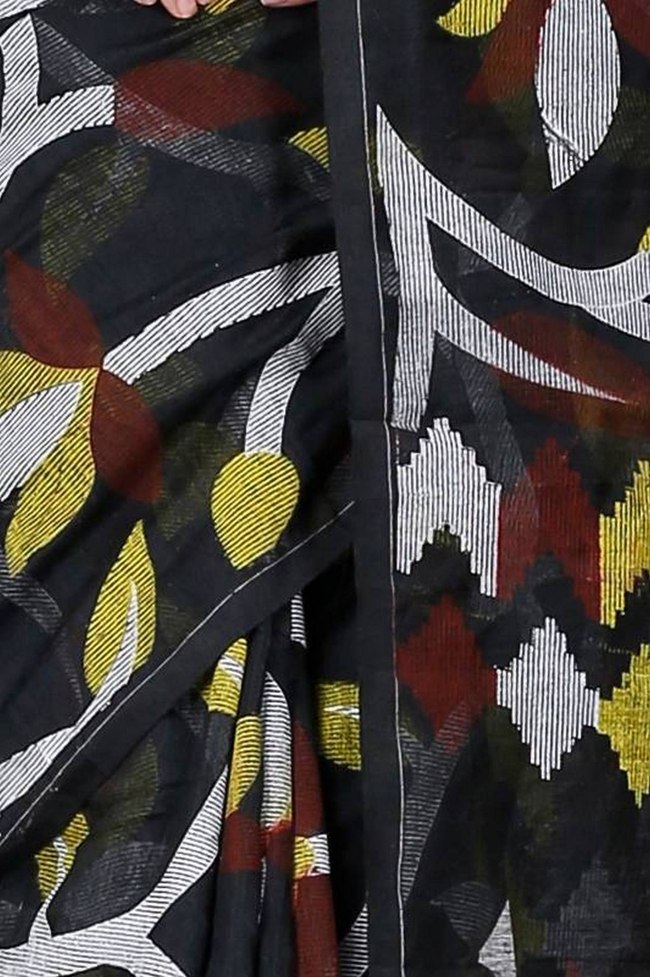 Black Cotton Naren Hand Loom Saree (1324)