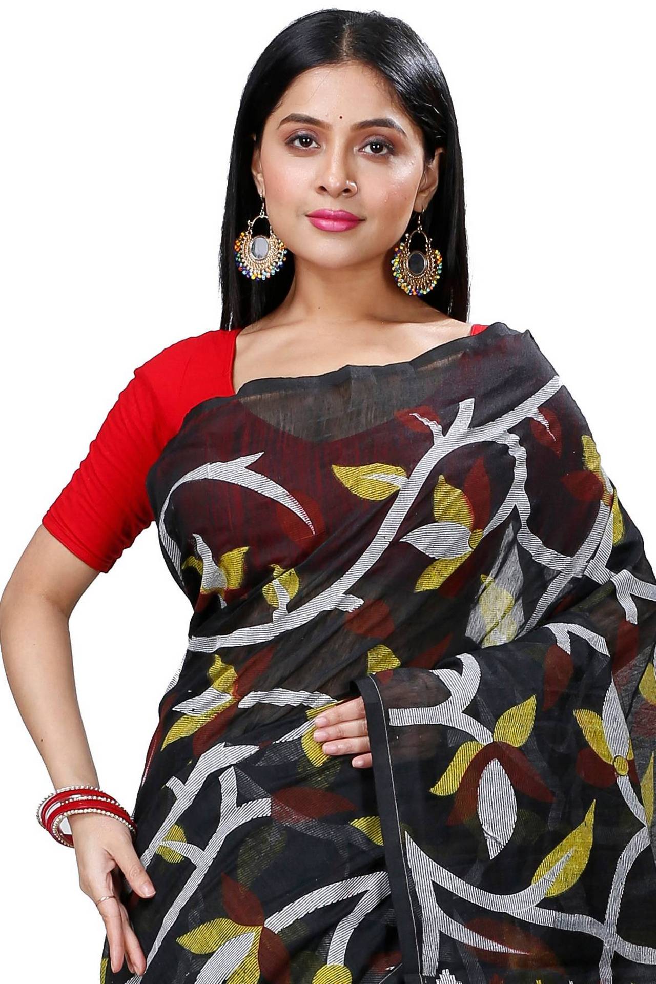 Black Cotton Naren Hand Loom Saree (1324)