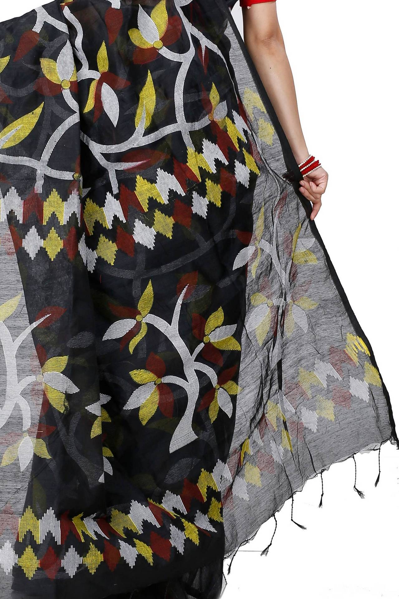Black Cotton Naren Hand Loom Saree (1324)