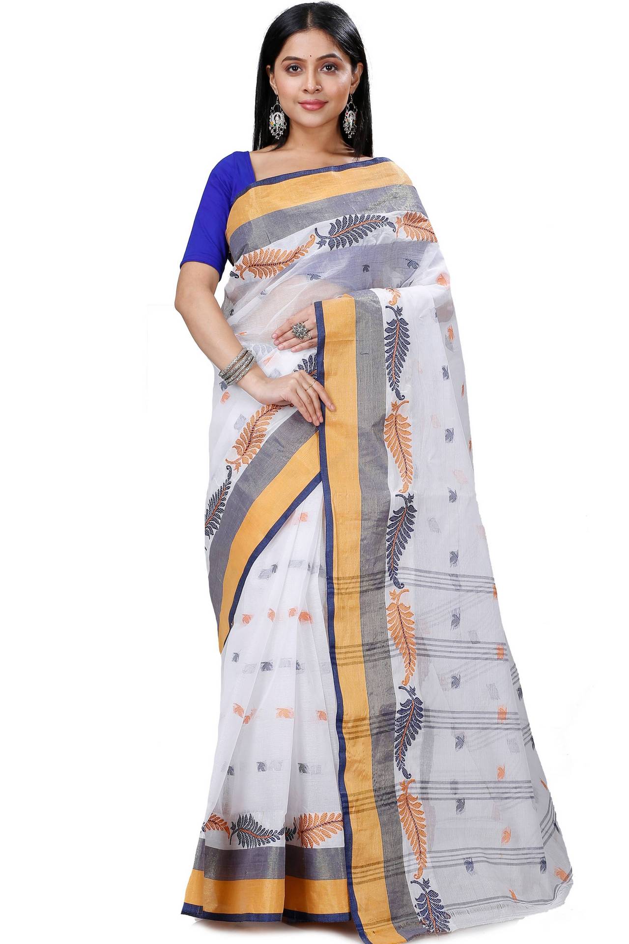 White Black Pure Cotton Nera Tant Saree (1325)