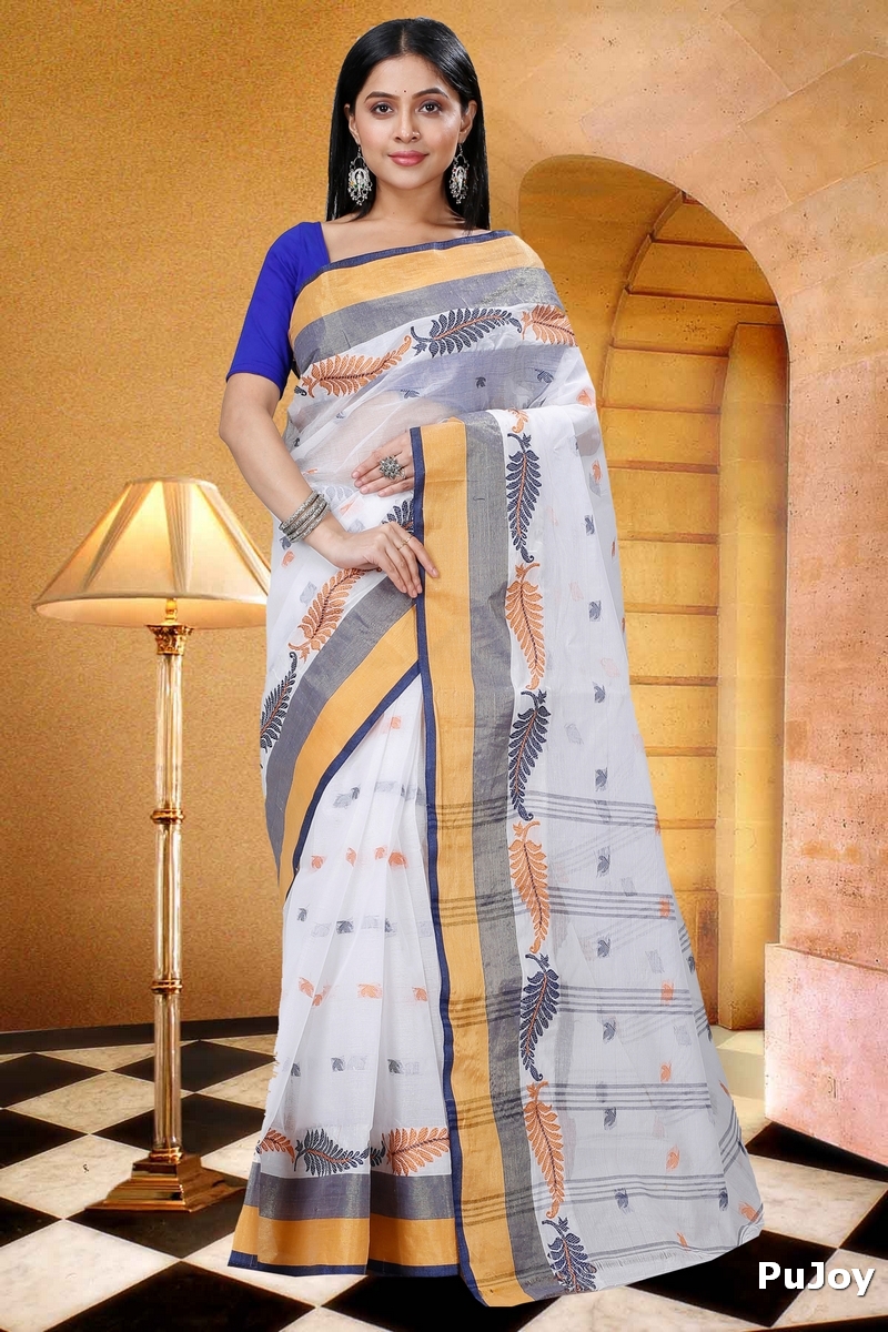 White Black Pure Cotton Nera Tant Saree (1325)